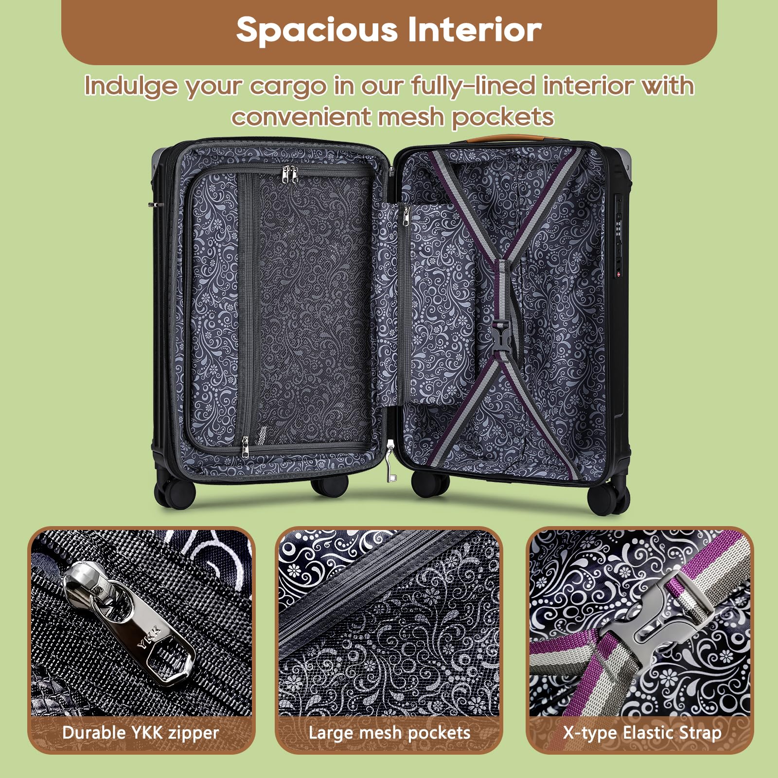 Joyway 20in Expandable Carry On Luggage with USB Charging Port & Cup Holder, Anti-Slip Spinner Wheels, 3-Piece Suitcase Set for Men & Women (Black) - Perfect for Business Travel, Weekend Getaways & Airplane Carry-On