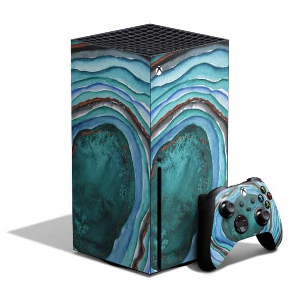 Skinit Custom Gaming Skin for Xbox Series X Bundle - Turquoise Watercolor Geode Design | Protective Vinyl Decal Cover for Xbox Console & Controller | Perfect for Gamers & Collectors
