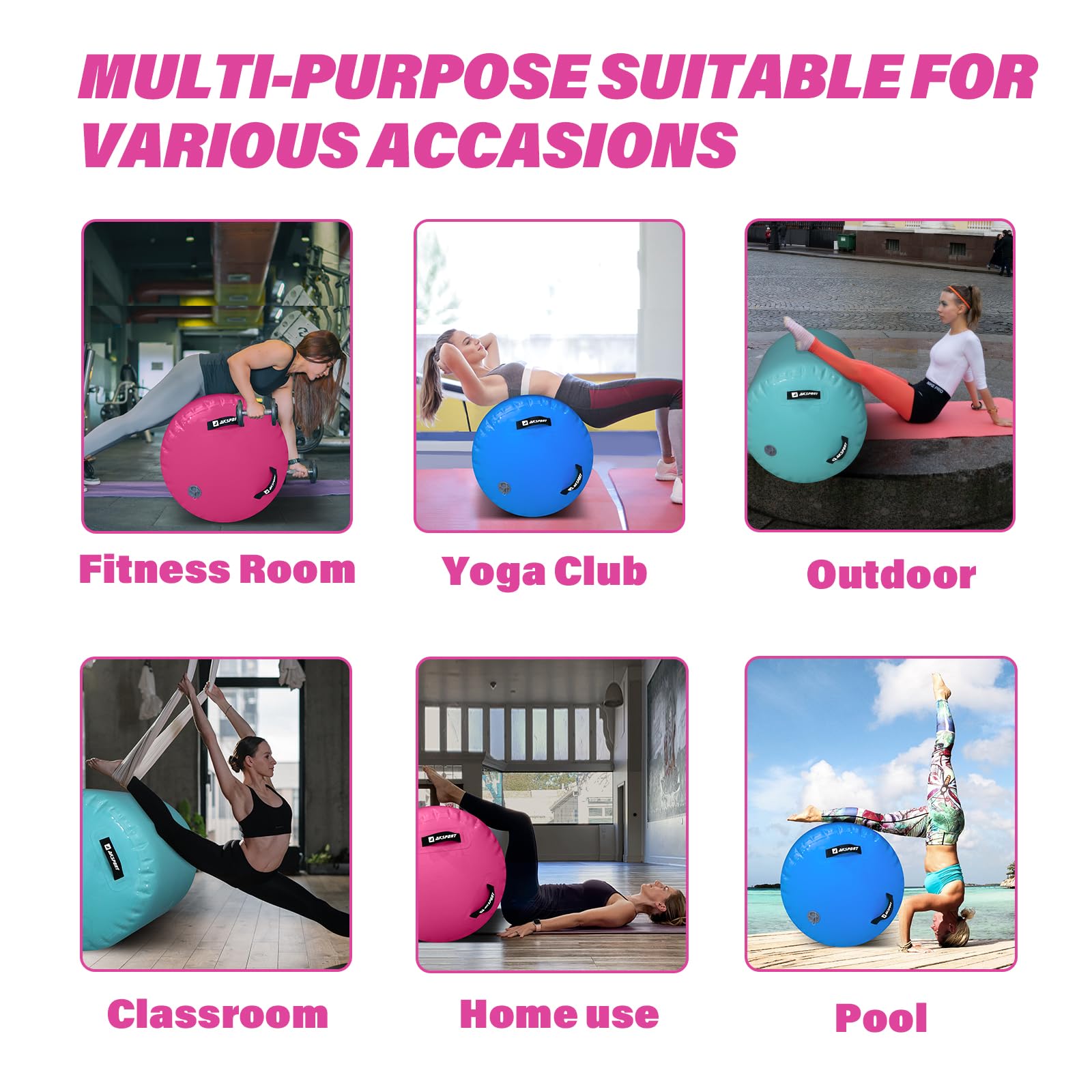 AKSPORT Inflatable Air Roller for Backbends, Handsprings & Gymnastics Training - Portable Yoga Barrel with Electric Pump for Home, Cheerleading, Tumbling & Back Walkovers - Perfect for Flexibility, Strength & Acrobatic Practice