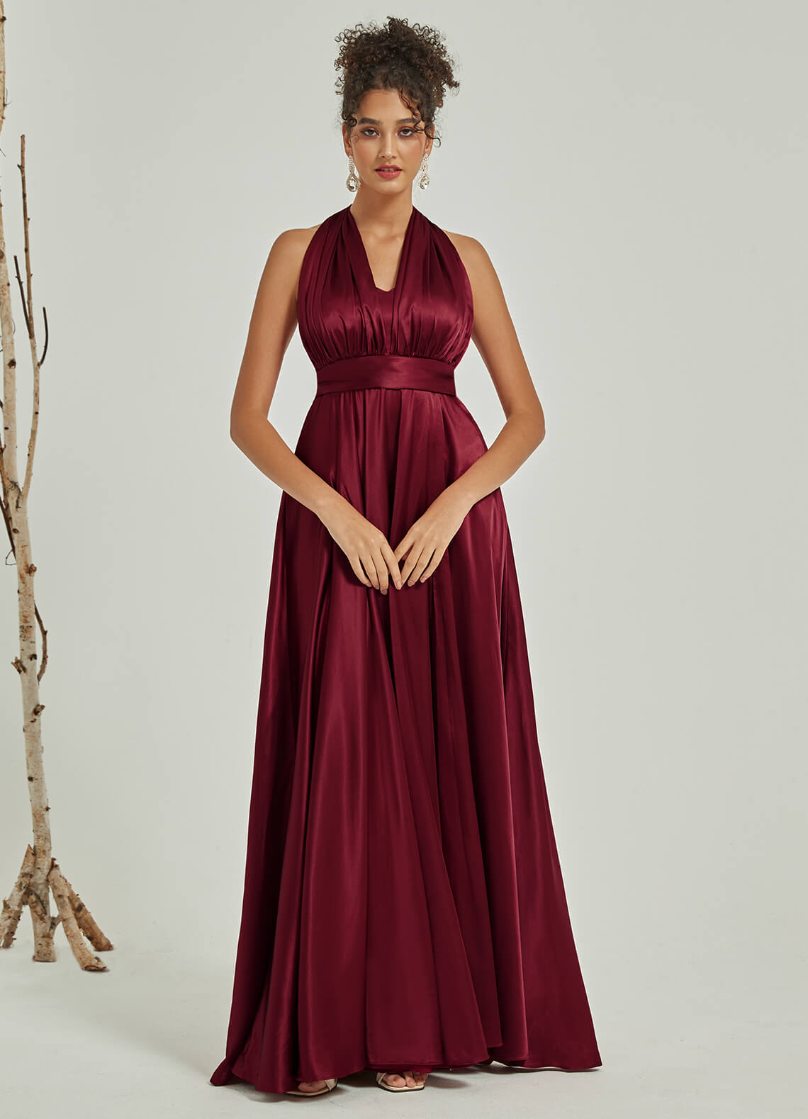 Burgundy Satin Convertible Bridesmaid Dress - Multi-Way Wrap A-Line Gown for Weddings, Parties & Formal Events