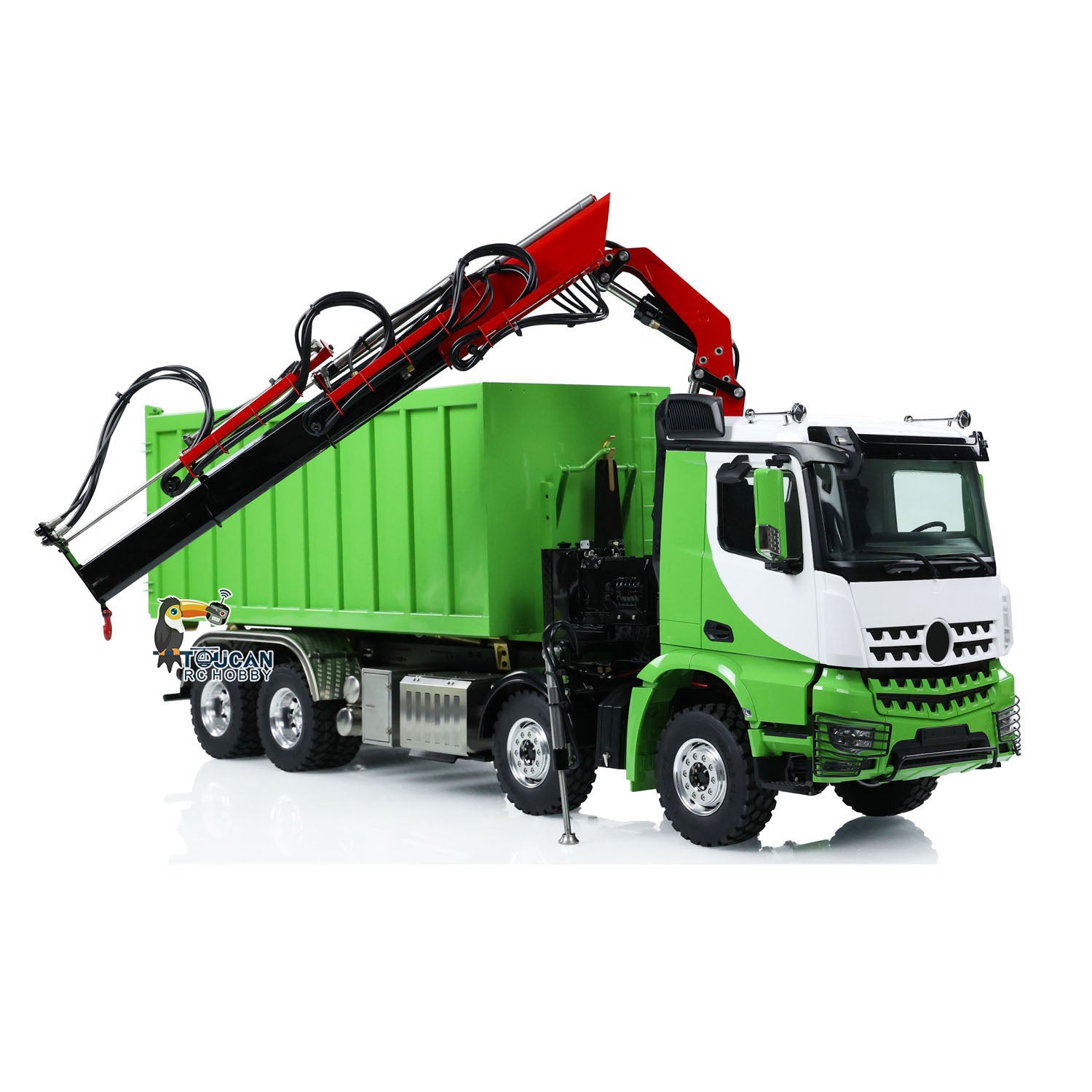 1/14 Scale Metal LESU RC Hydraulic Crane Dump Truck 8x8 RTR Model - 3348 Dumper Waste Bin with PL18EV Remote Controller & 2-Speed Gearbox | Construction Site, Mining, Waste Management Toy Vehicle for Adults & Kids