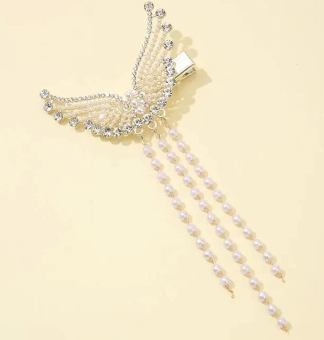 DENICRAAS Rhinestone & Faux Pearl Wing Design Hair Clips - Alloy Barrettes with Pearl Tassel for Women | Perfect for Weddings, Parties & Special Occasions