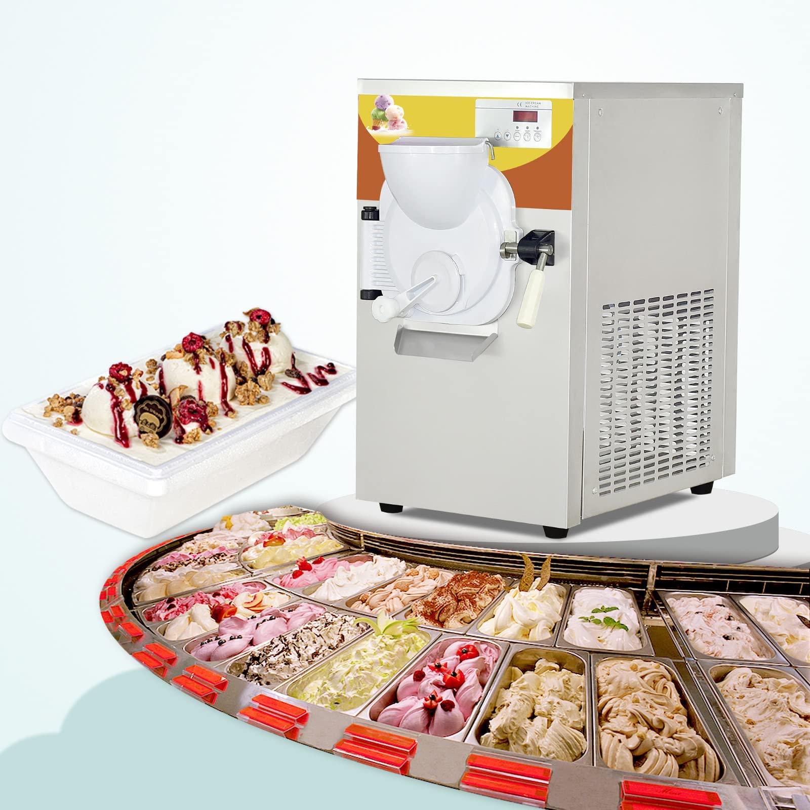 Commercial ETL Certified Countertop Hard Ice Cream Maker - 110V Gelato & Frozen Yogurt Machine for Home, Restaurant, Cafe - 30-35L/Hour Capacity - Perfect for Dessert Shops, Ice Cream Parlors & Catering Events