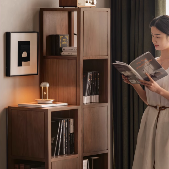 Solid Black Walnut & Oak Wood Corner Bookshelf - Stylish Storage Shelf for Living Room, Office, or Bedroom - Perfect for Books, Decor & Small Spaces
