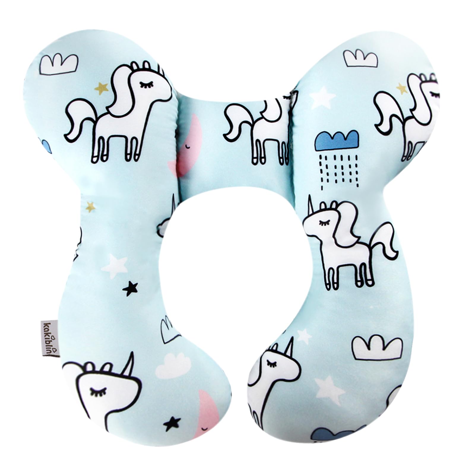 KAKIBLIN Upgraded Baby Neck Pillow for Car Seat & Pushchair - Soft Toddler Head and Neck Support Travel Pillow (Unicorn Design) - Perfect for Long Trips, Stroller Rides & Airplane Travel