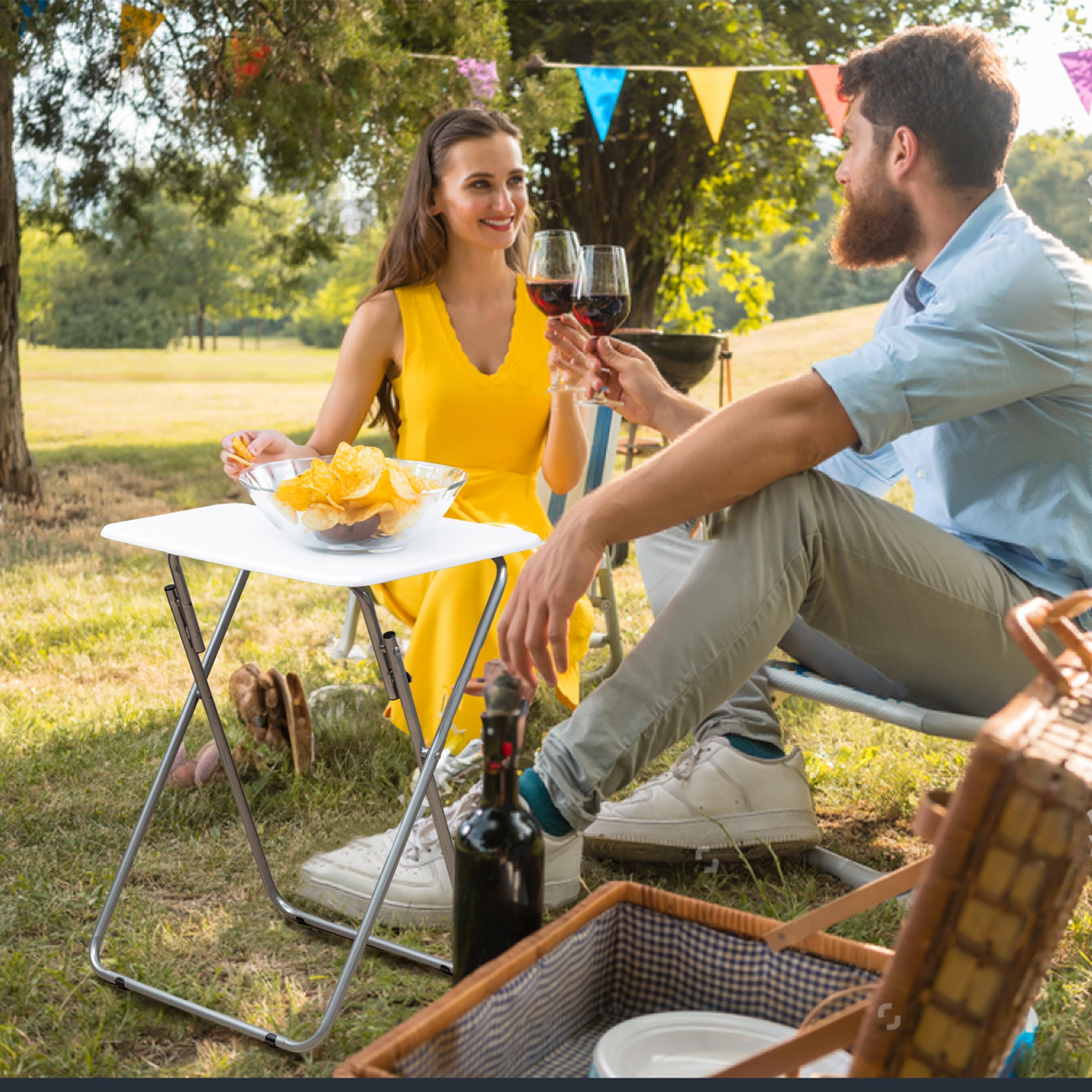 Premier Housewares Folding Camping Table - Portable Outdoor Picnic Table for Coffee, Camping & Home Use - Lightweight Collapsible Work Table for Kitchen, Patio & Backyard (White)
