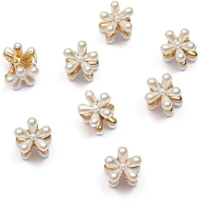 Korean Pearl Barrettes Set - 4 Pcs Crystal Flower Hair Clips for Women, Elegant Hair Accessories for Parties & Weddings
