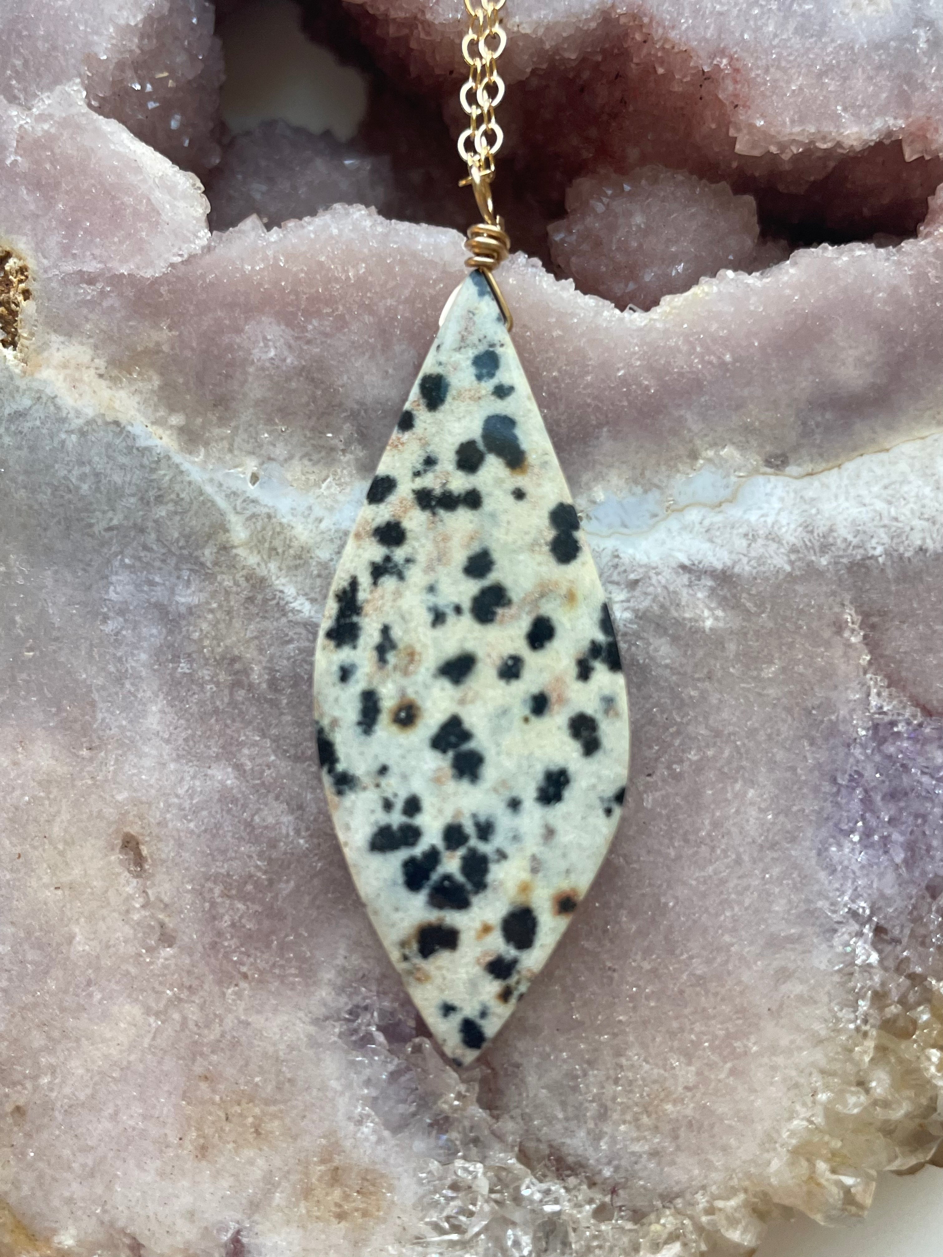 Dalmatian Jasper Pendant Necklace - 14K Gold Filled Healing Stone Jewelry for Women - Perfect for Spiritual Healing, Meditation & Everyday Wear
