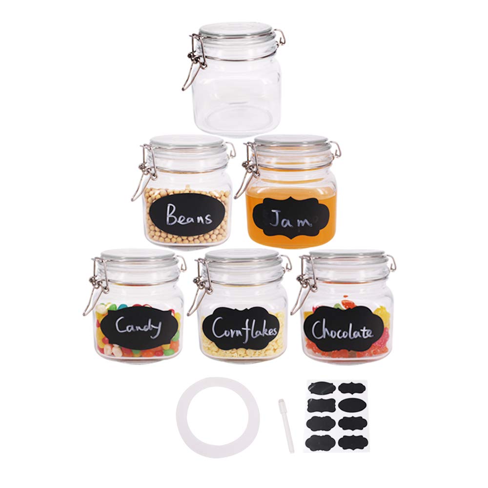 6-Pack 25oz Glass Jars with Airtight Lids & Rubber Gaskets - Wide Mouth Mason Jars with Hinged Lids for Kitchen Storage - Perfect for Pasta, Coffee, Cookies, Dry Food & Spices - Ideal for Pantry Organization & Home Canning (25 Ounce)