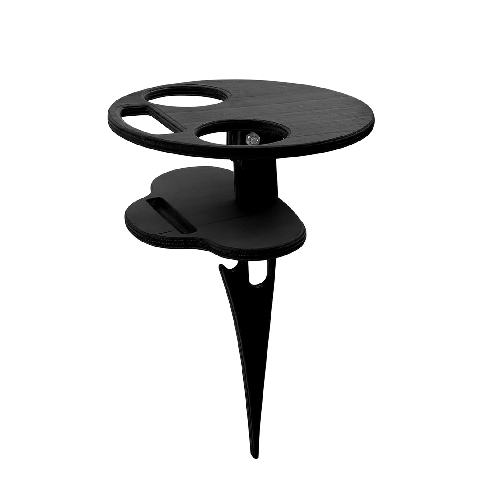 Portable Folding Wine Table Stake - Wooden Foldable Mini Round Wine Holder for Outdoor, Beach, Picnic & Party | Compact Desktop Wine Glass Rack for Camping, BBQ, Garden & Backyard Gatherings