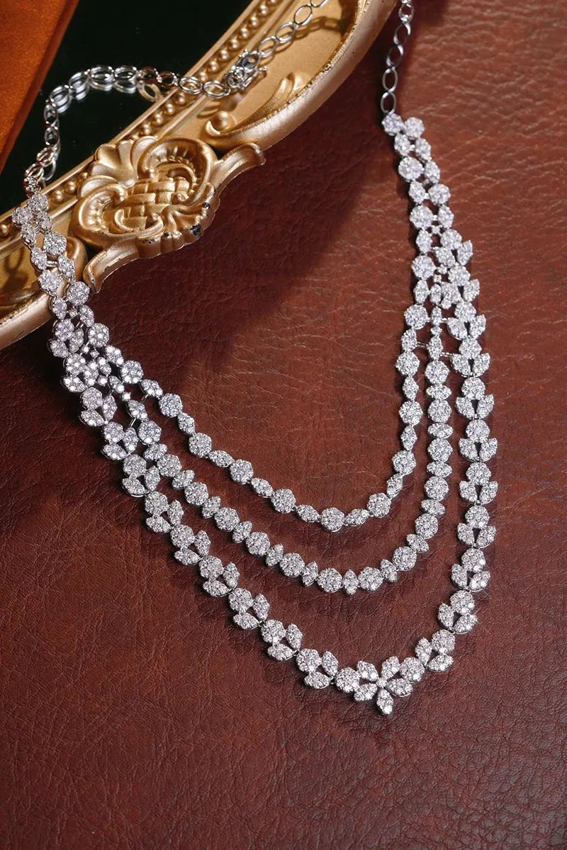 18K White Gold Luxury Three-Layer Diamond Necklace for Women | 20.50 Carat Natural Real Diamonds | Elegant Party Jewelry & Gift for Anniversary, Wedding, Prom | Shiny Statement Piece for Evening Events & Special Occasions