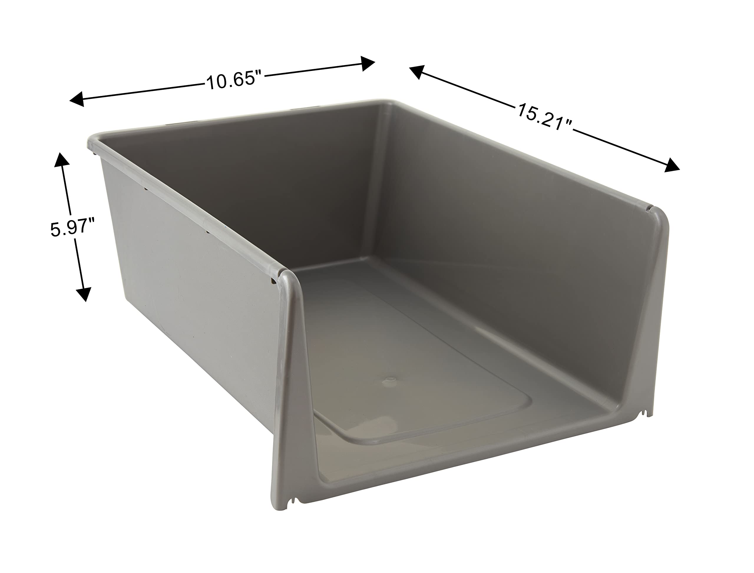 Stackable Open Front Storage Bins - 3 Pack Grey Organizing Containers (15.2