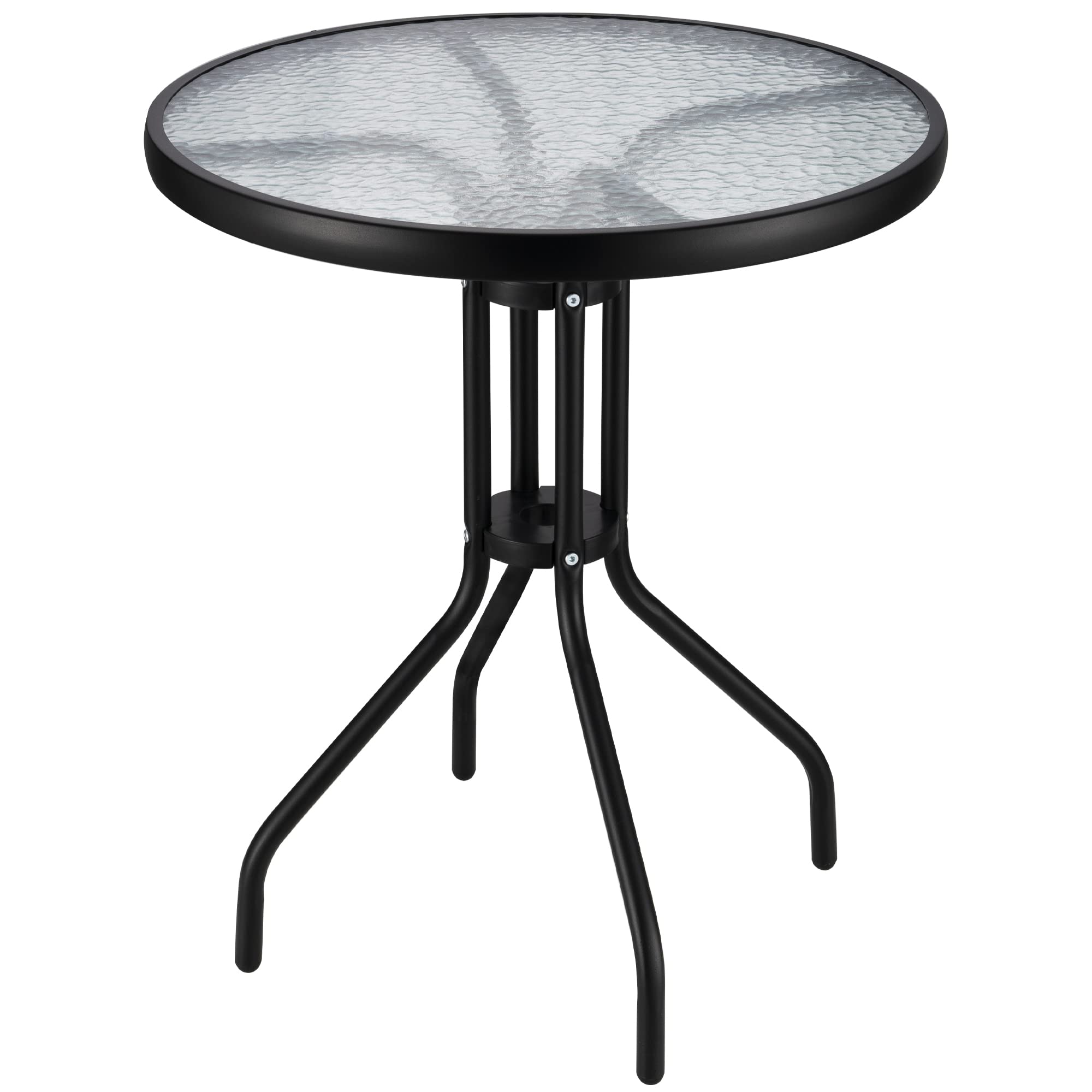 24 Inch Round Tempered Glass Patio Table - Outdoor Bistro Side Coffee Table for Backyard, Lawn, Balcony & Pool - Durable Garden Furniture for Dining, Relaxing & Entertaining