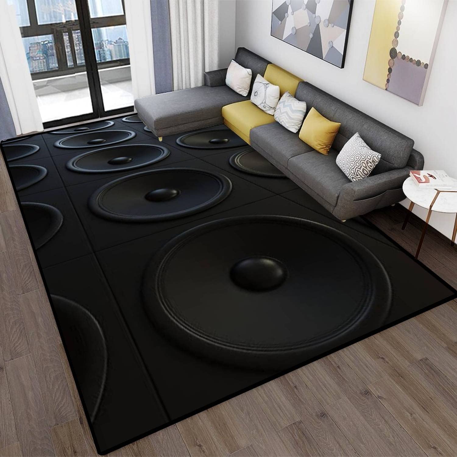 5'×8' Non-Slip Soft Area Rug - Elegant Black Carpet for Living Room, Bedroom & Dorm | Indoor/Outdoor Floor Mat | Home Decor & Sound Absorption | Perfect for Home Theater, Music Room & Cozy Spaces