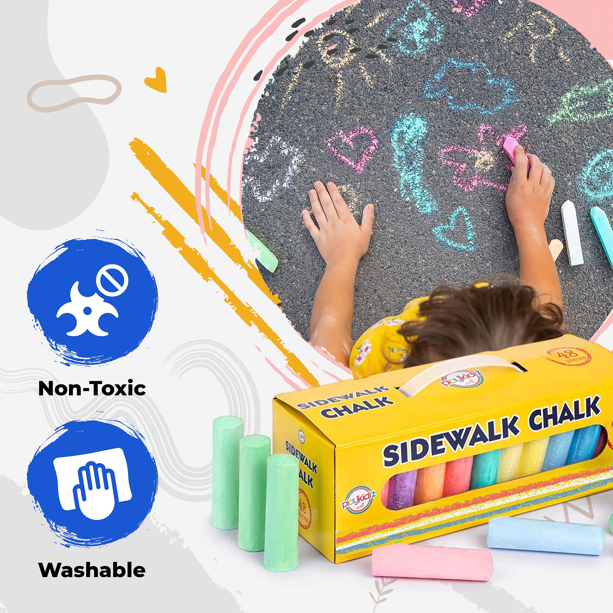 144 PCS Jumbo Washable Non-Toxic Sidewalk Chalk Set - Vibrant Colors for Kids Outdoor Play, Chalkboard Art, Playground & Driveway Drawing - Perfect for Summer Activities, Birthday Parties & Creative Play