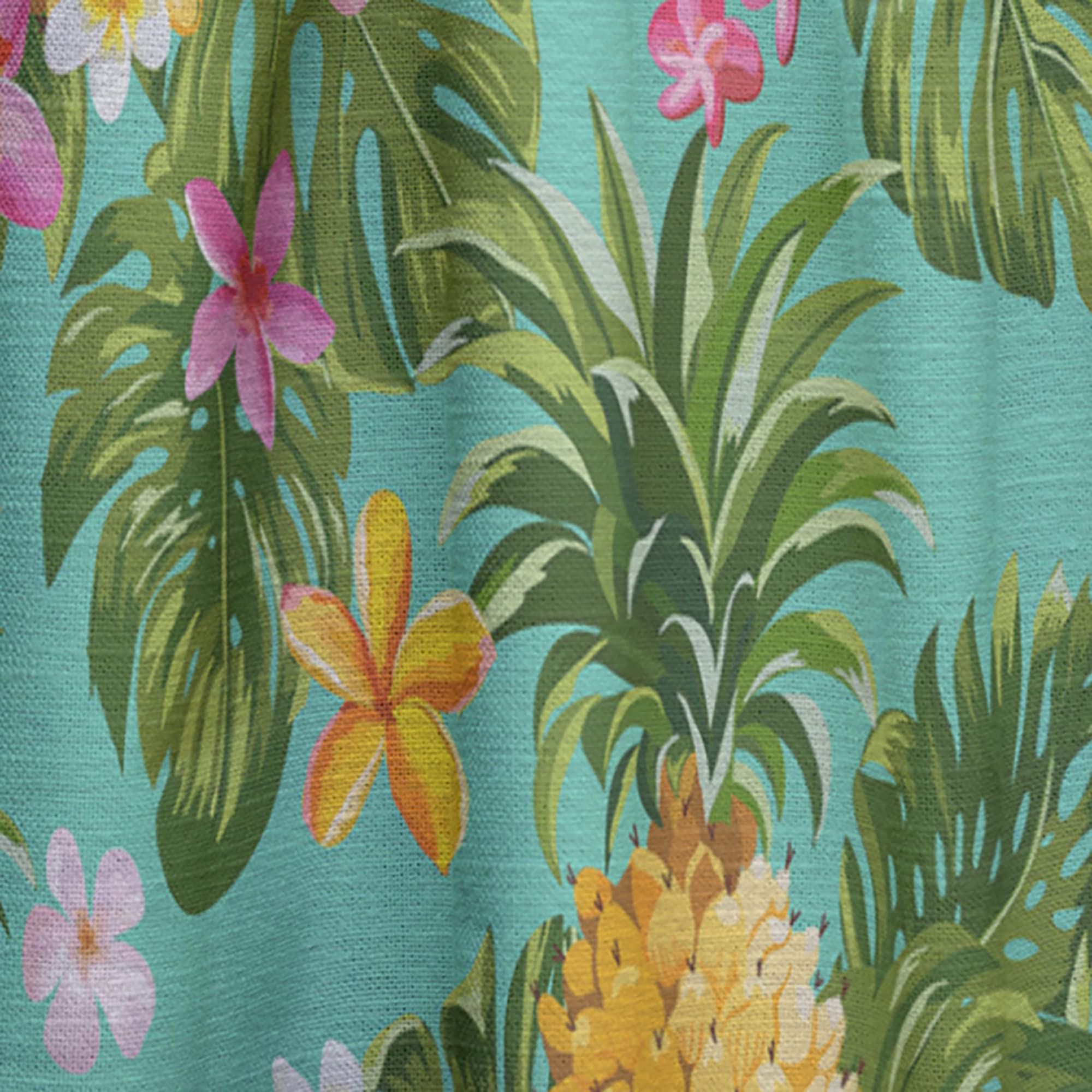 DesignQ Pineapple & Tropical Flowers Blackout Curtains - Thermal Insulated Single Panel (52x90 inches) for Bedroom & Living Room - Perfect for Home Decor, Sun Protection & Energy Saving