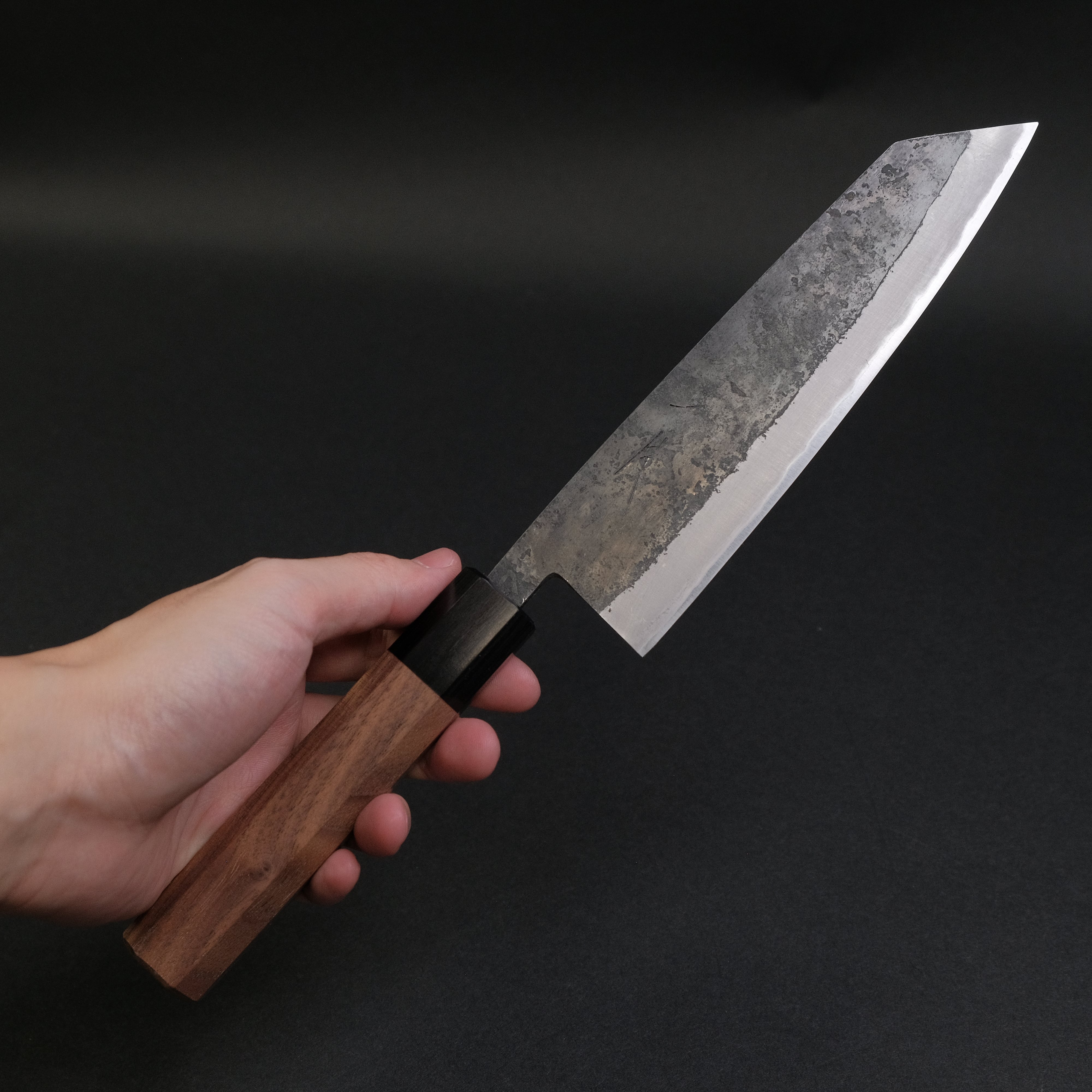 Hitohira Harima Forged Blue #2 Stainless Clad Kurouchi Bunka Knife 180mm with Walnut Handle - Japanese Kitchen Knife for Slicing, Dicing & Precision Cooking