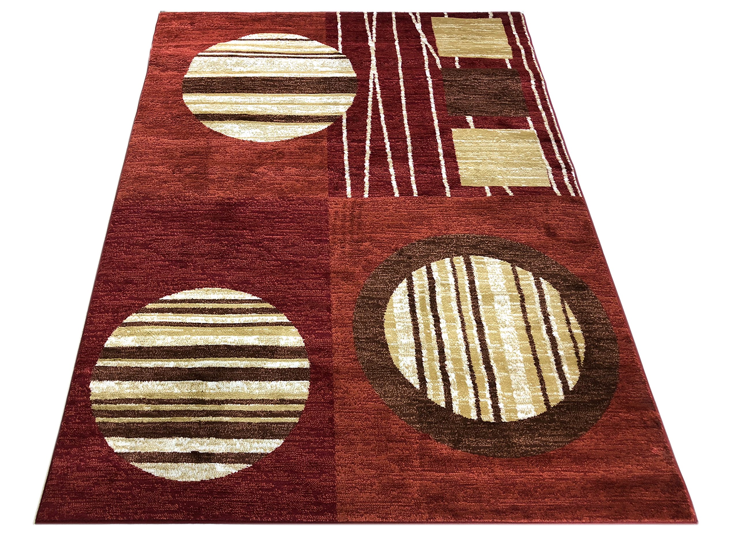 Burgundy Orange Geometric Abstract Modern Area Rug - 7'10