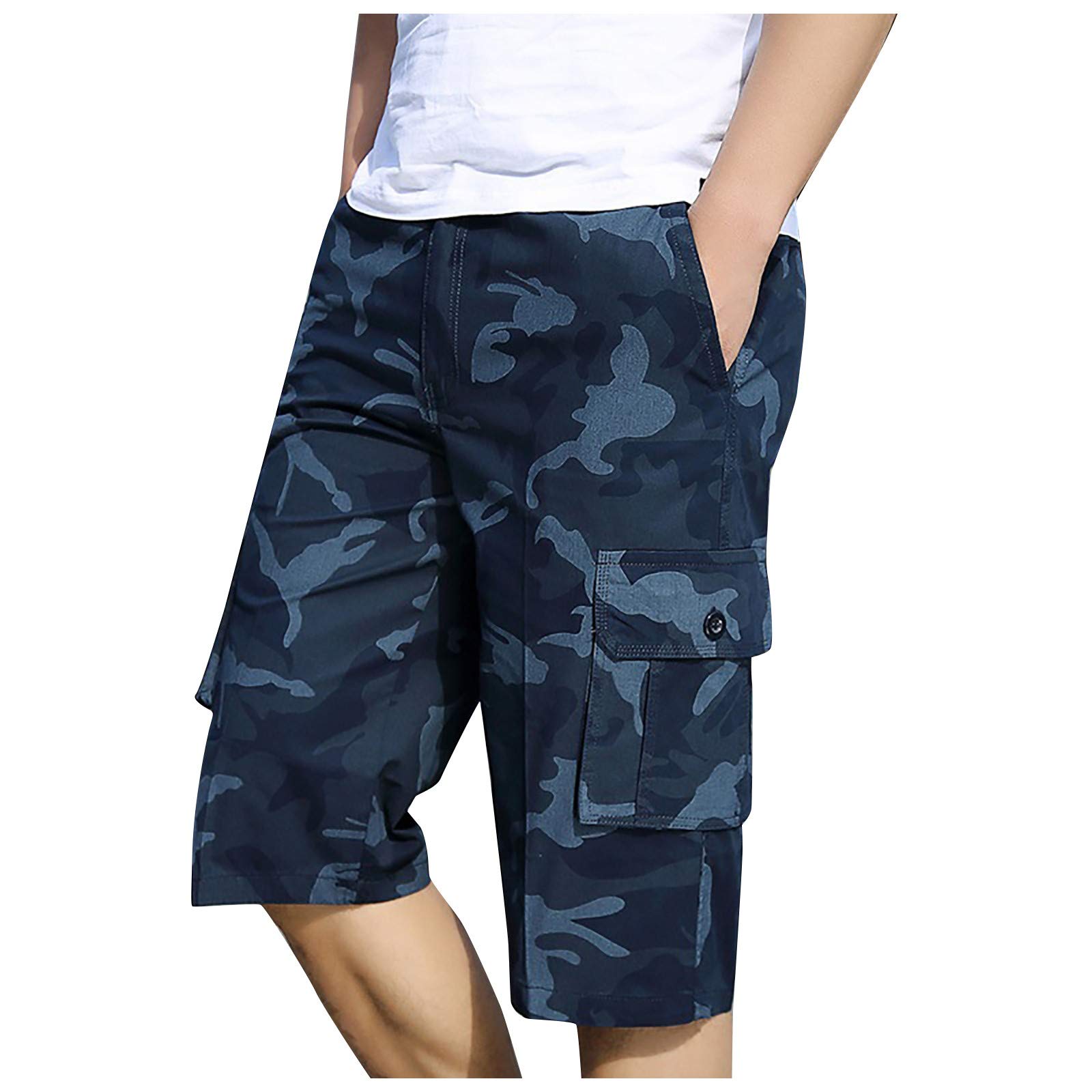 Men's Summer Casual Fitness Bodybuilding Printed Zipper Pocket Sports Shorts - Gym Workout, Running, Hiking & Outdoor Activities