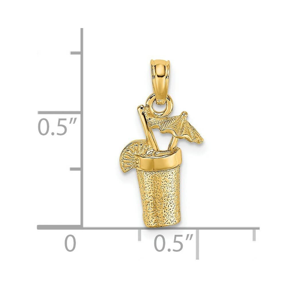 14K Yellow Gold 2D Cocktail Drink Charm Pendant with Umbrella - Elegant Jewelry for Women, Perfect for Parties, Beach Vacations & Summer Fashion Accessories