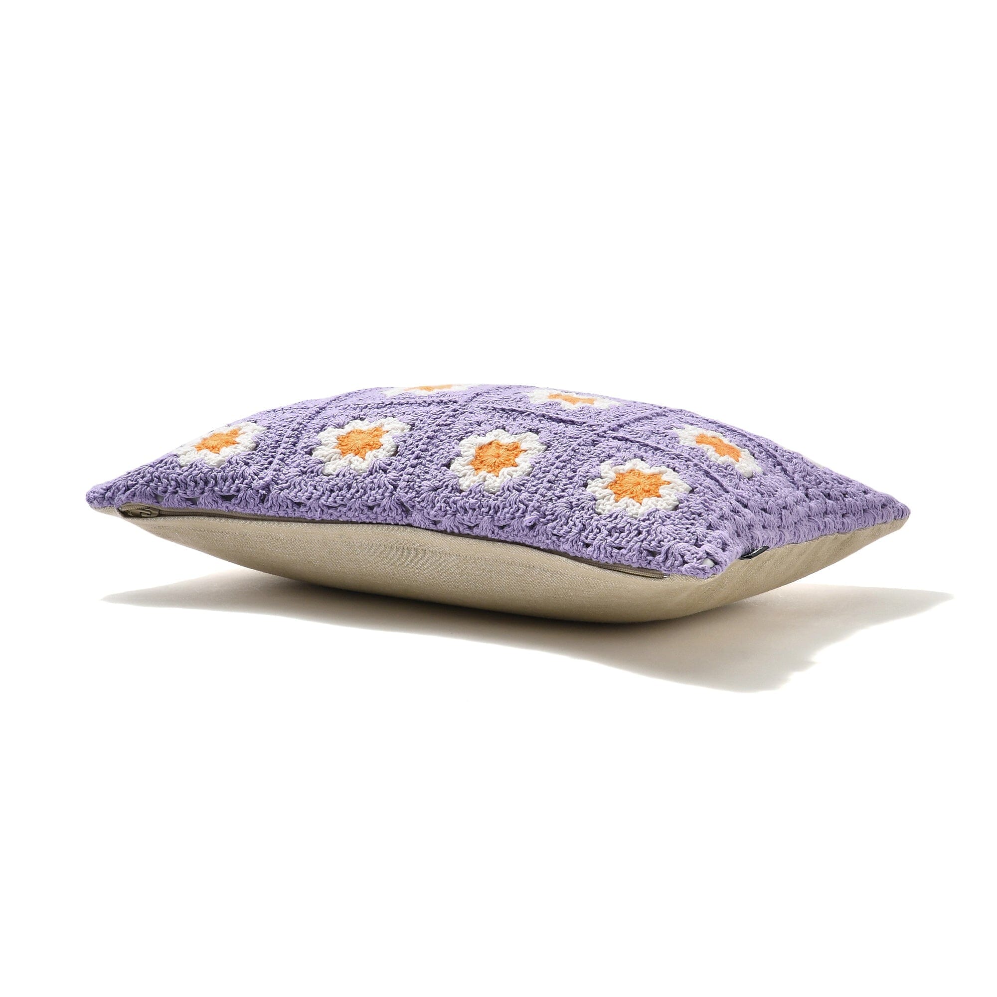 Handmade Crochet Flower Pillow Cover 16x10 Inches Light Purple - Boho Home Decor for Living Room, Bedroom, or Nursery