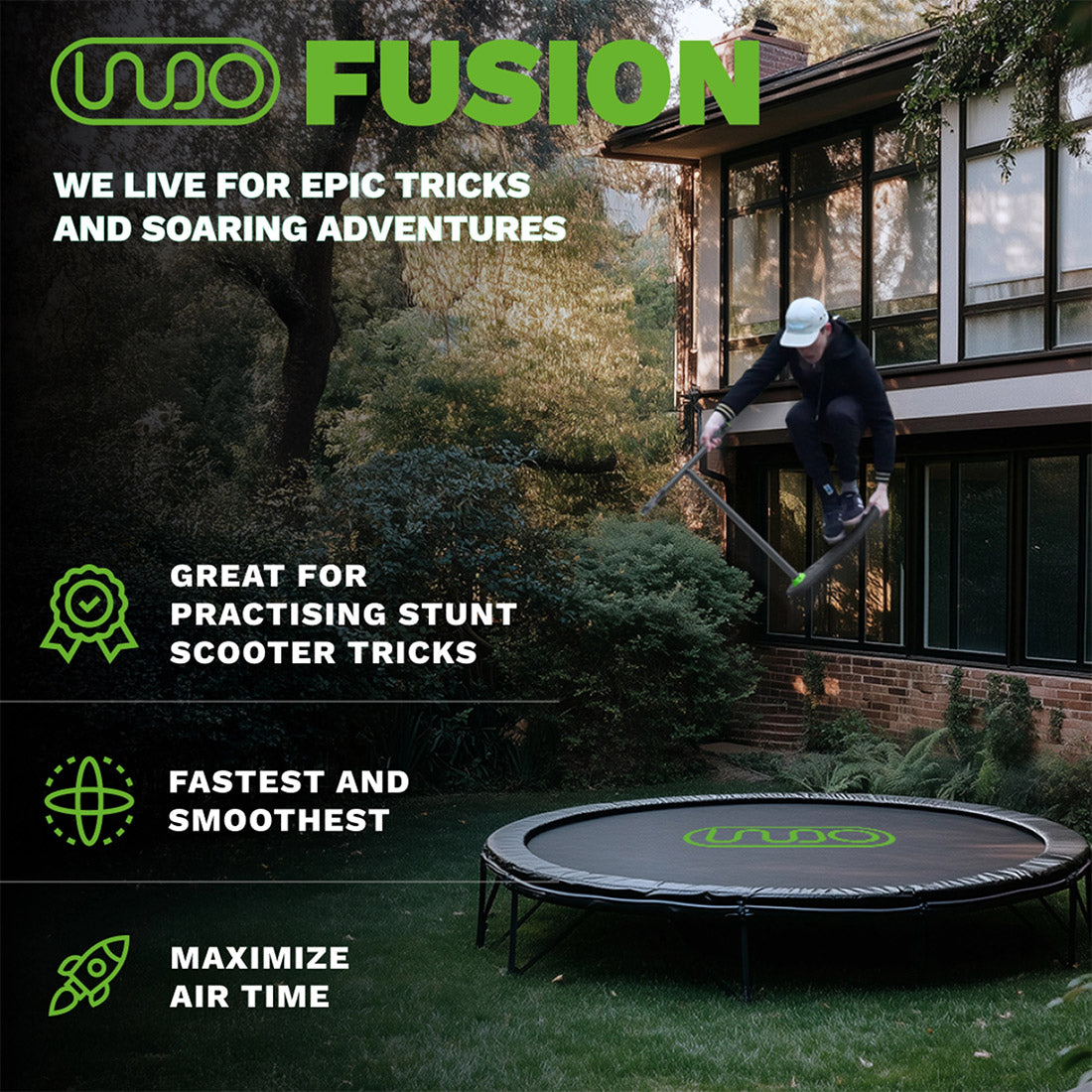 Indo Fusion Tramp Scooter - Black & Green | High-Performance Stunt Scooter for Kids & Adults | Perfect for Tricks, Stunts & Outdoor Fun