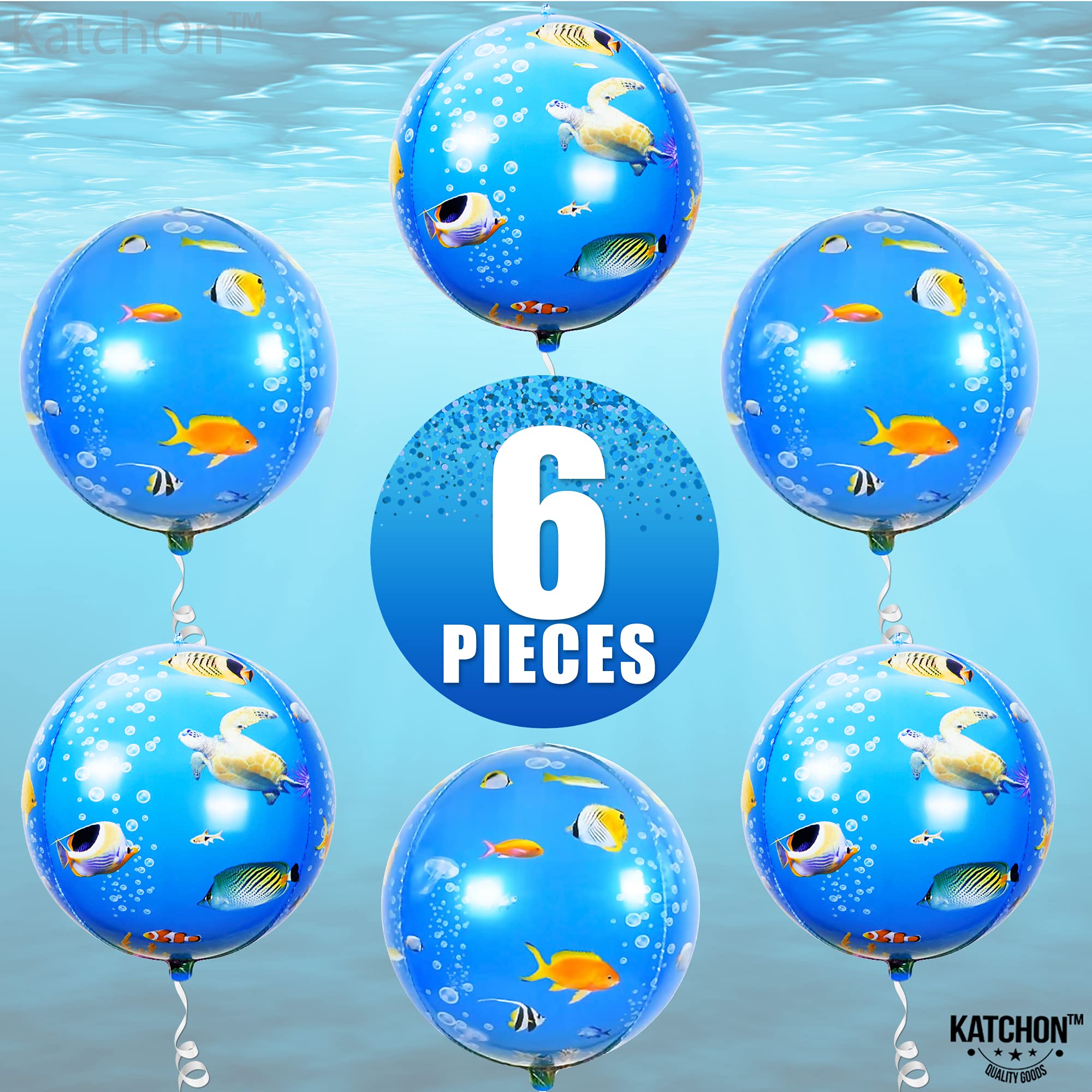 KatchOn 22 Inch Sea Turtle Balloons - Pack of 6 | 4D Underwater Ocean Theme Party Decorations | Perfect for Birthday Parties, Baby Showers & Beach Themed Events