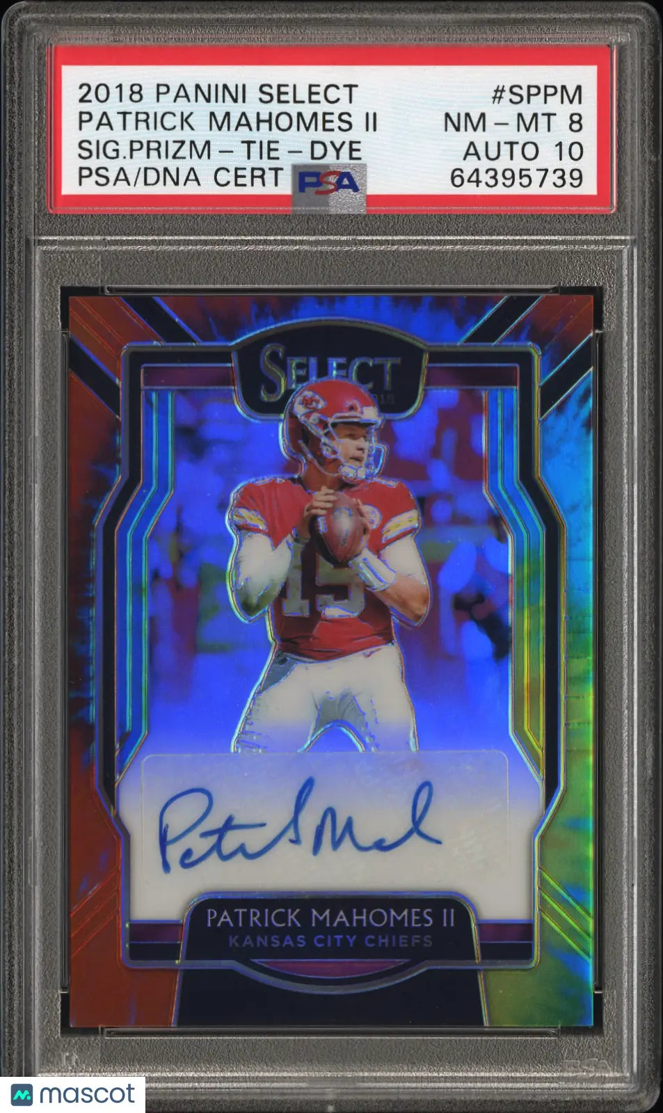 2018 Panini Select Signatures Tie Dye Prizm Patrick Mahomes II PSA 8 2/7 Football Trading Card - Rare Collectible for Sports Memorabilia & Investment