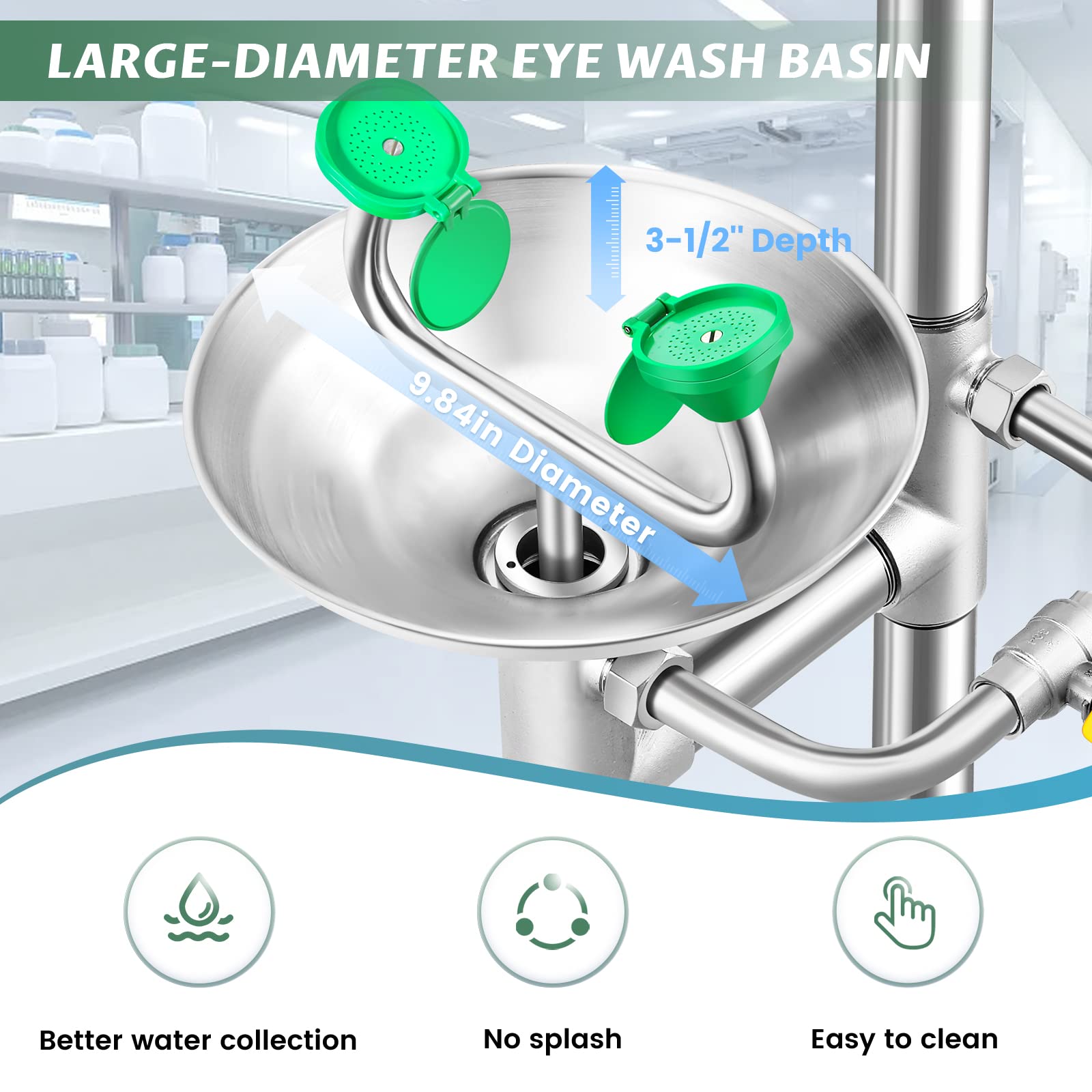 Huanyu 304 Stainless Steel Emergency Safety Shower & Eyewash Station Kit with Sign - ANSI Compliant for Hospitals, Factories, Labs & Chemical Plants - First Aid Equipment for Chemical Splash Protection