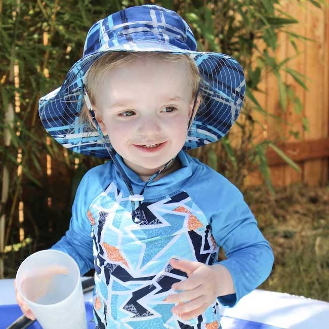 Jan & Jul Aqua Dry Bucket Sun Hat for Kids - Blue Plaid UV Protection Outdoor Beach & Pool Hat for Boys & Girls