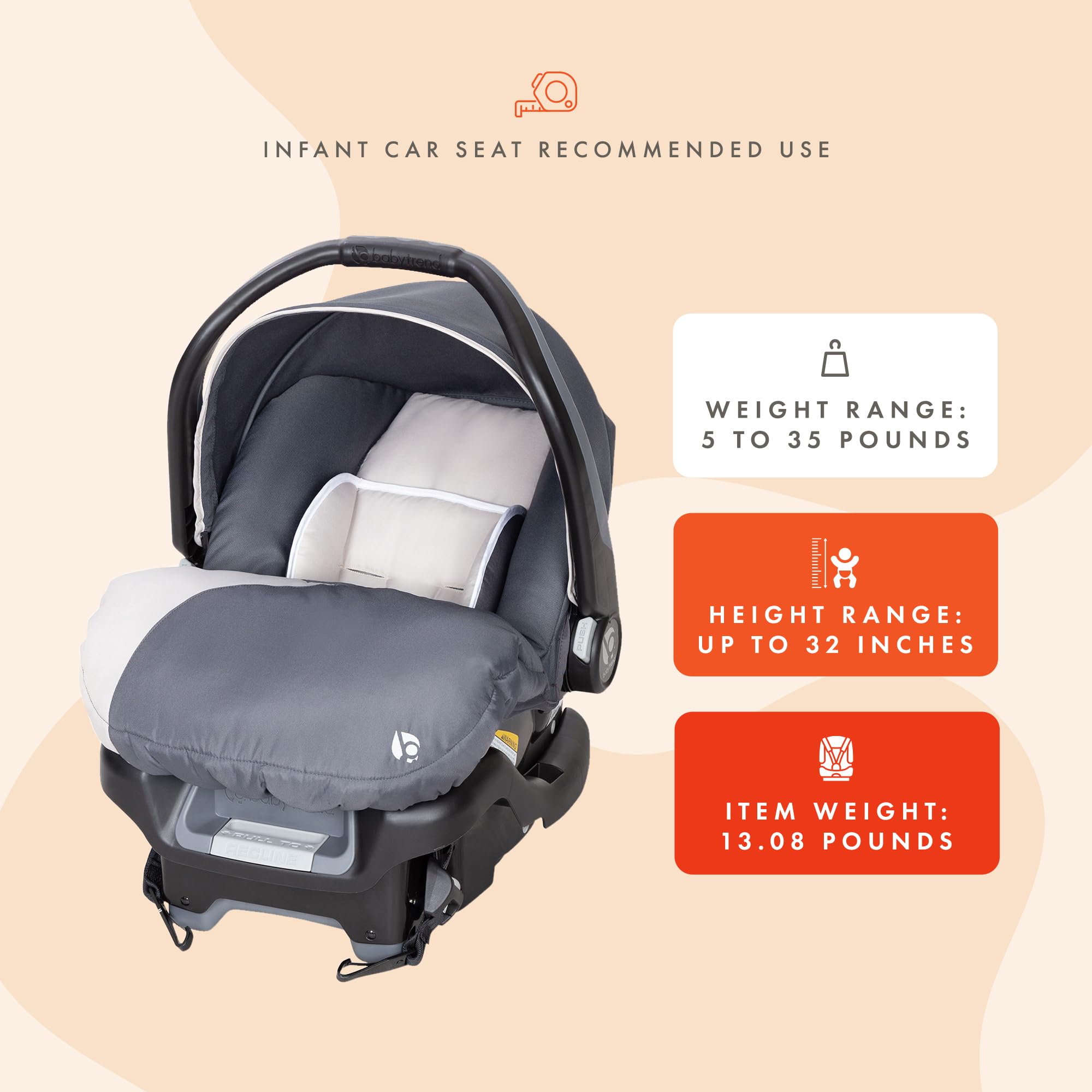 Baby Trend Ally Adjustable Comfortable Carry 35 Pound Infant Baby Car Seat and Base Set - Gray Magnolia (2 Pack) | Safe & Ergonomic Design for Newborns | Perfect for Travel, Shopping & Daily Use