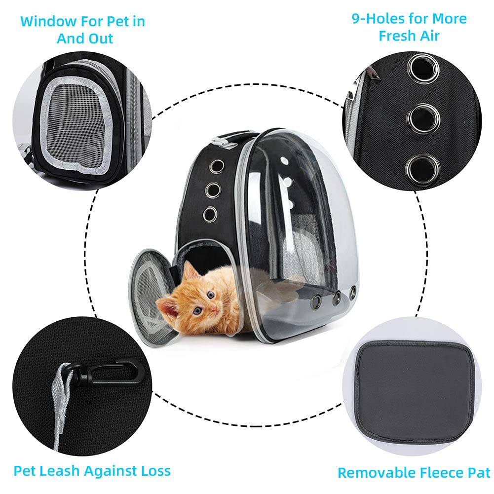 Cat Backpack Carrier with Bubble Window - Dog Backpack for Small Pets, Travel Kitty Carrier, Hiking Pet Backpack with Ventilation - Large Bubble Backpack for Outdoor Adventures, Airplane & Daily Use (Black, Size 2)