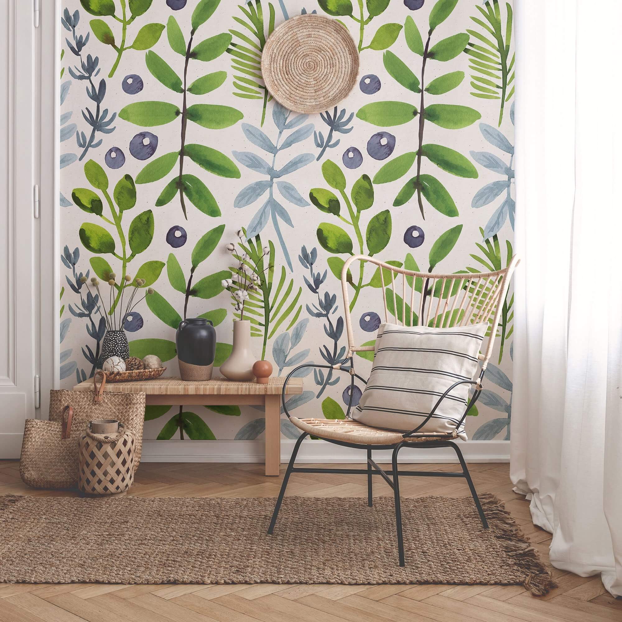 Green and Purple Botanical Floral Peel and Stick Removable Wallpaper 9786 - Self-Adhesive Wall Decor for Bedroom, Living Room, Nursery & Office