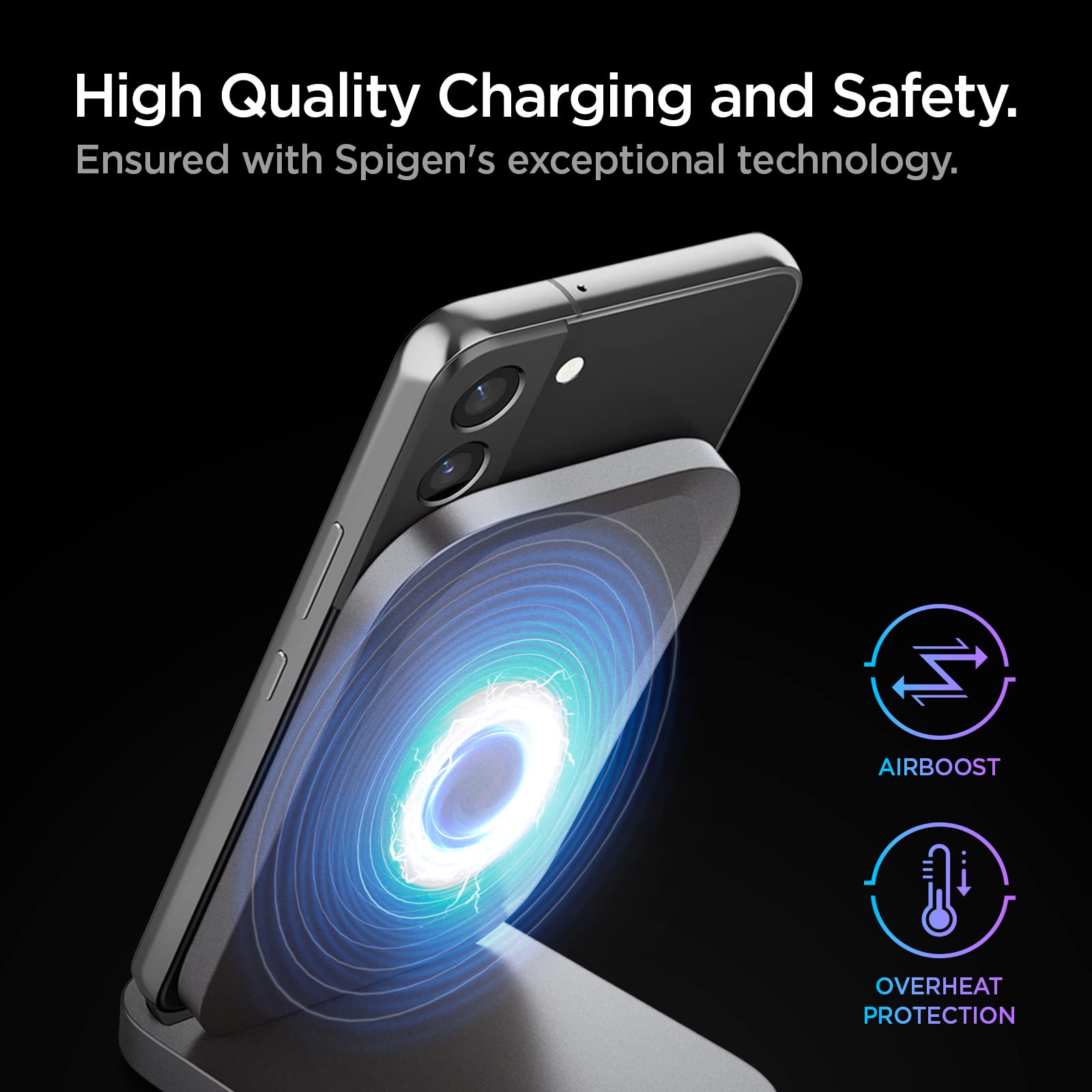 Spigen 15W Fast Wireless Charger Stand for Samsung Galaxy S25/S24/S23/Note 20/10, Z Fold/Flip 6/5/4/3 - Qi Certified Super Fast Charging Pad - Perfect for Home, Office & Nightstand Use (Adapter Not Included)