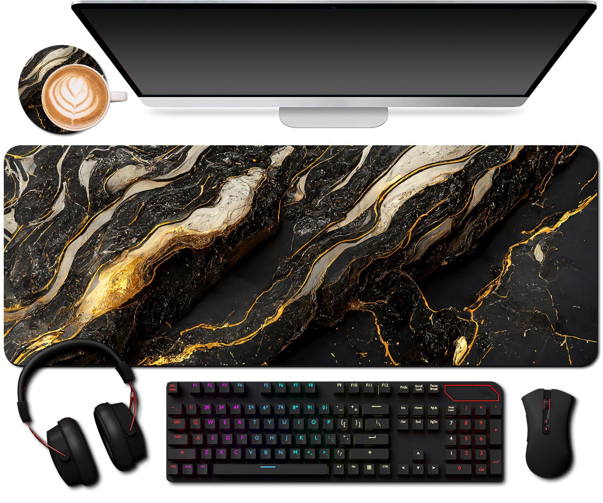 Premium Extended Gaming Mouse Pad with Cup Holder - 31.5