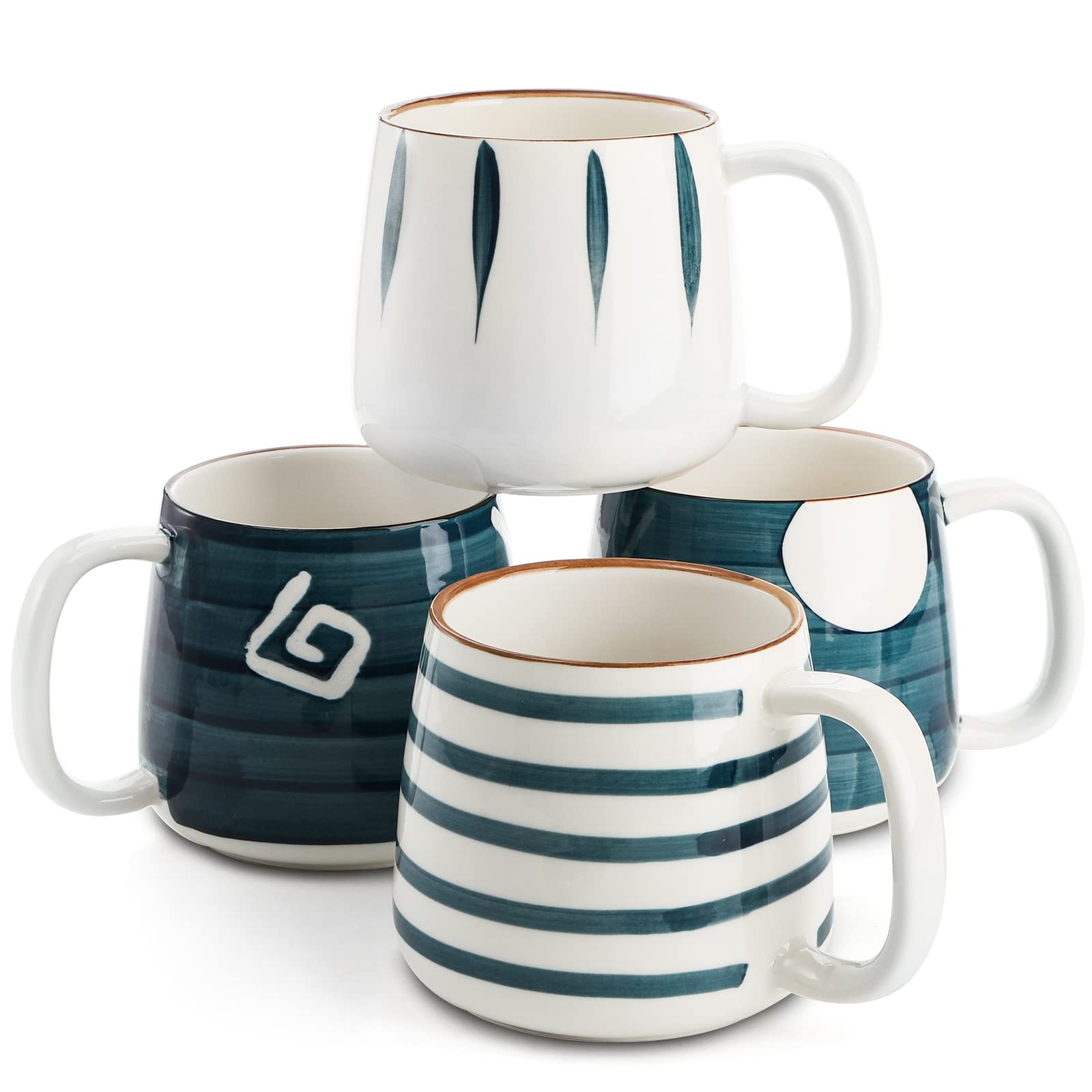 DEAYOU 4 Pack 17 Oz Porcelain Coffee Mugs - Ceramic Tea Cups with Handles for Coffee, Cappuccino, Milk & Hot Beverages - Perfect for Home, Office & Gifts