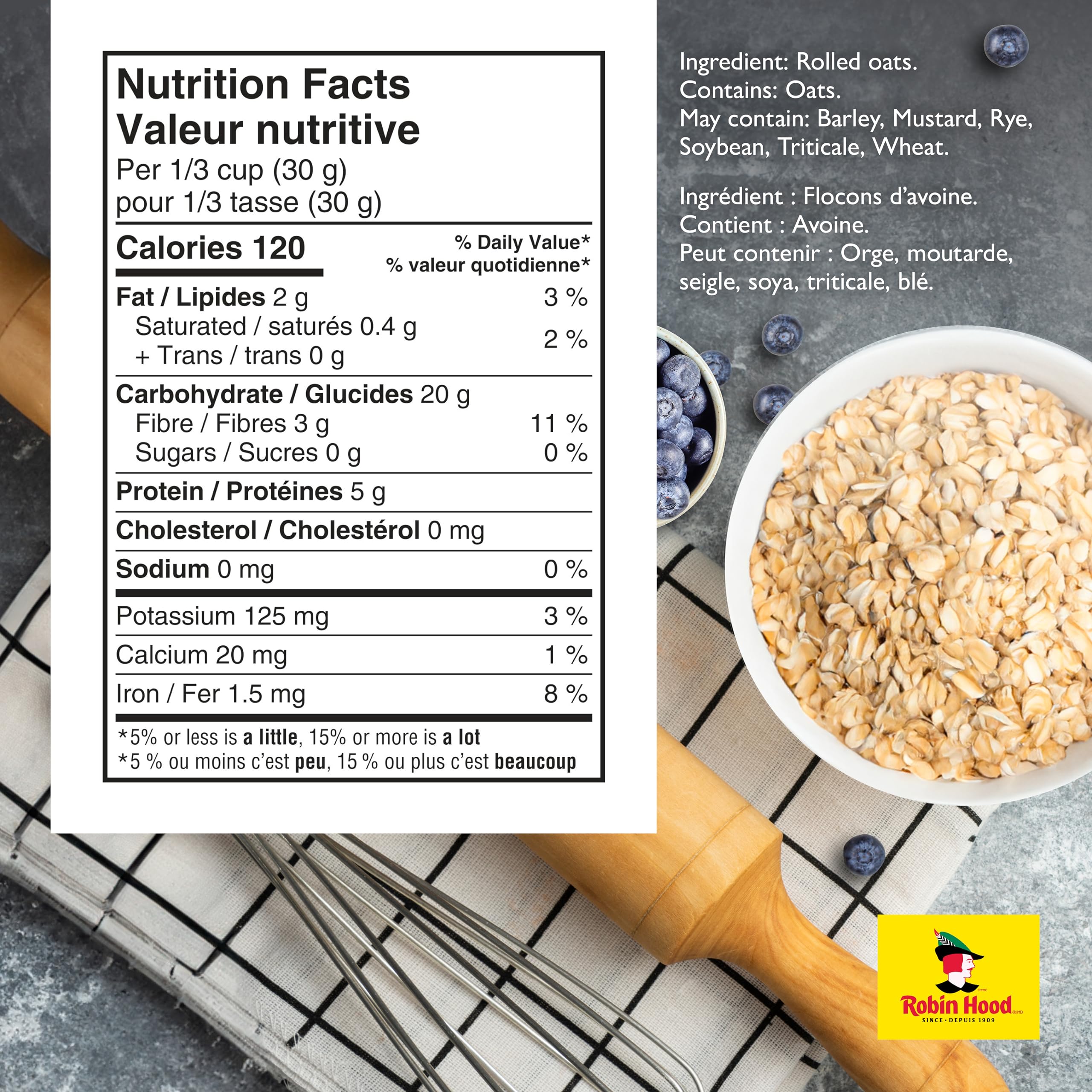 Robin Hood 100% Whole Grain Large Flake Oats - 1kg (Pack of 1) | 100% Canadian Oats | Perfect for Baking, Breakfast Cereal & Healthy Snacks