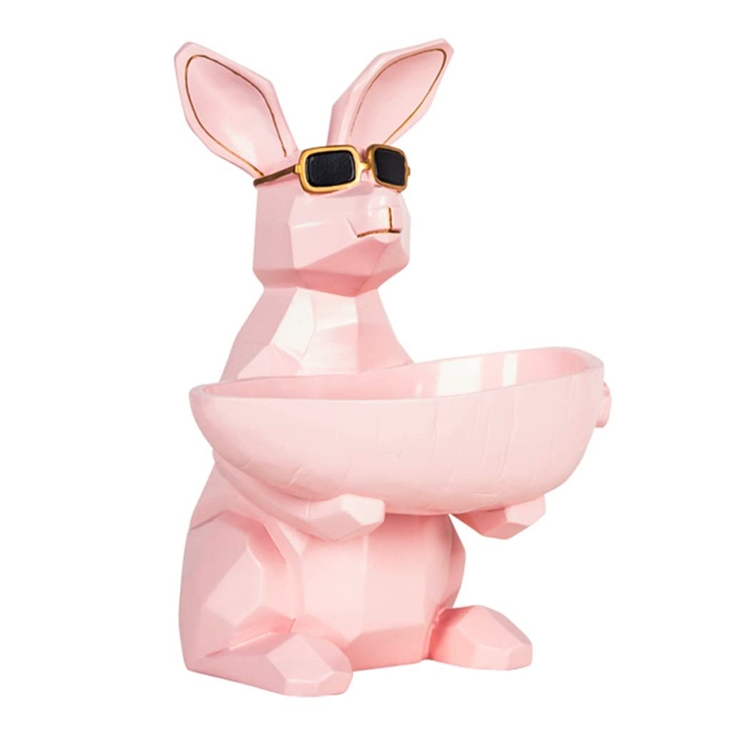 Creative Resin Rabbit Decorative Plate - Key Dish for Entryway Table, Jewelry & Earrings Holder, Candy Bowl - Home Decor for Living Room, Bedroom & Office Desk (Pink) | Perfect for Organizing Small Items & Adding Cute Accents
