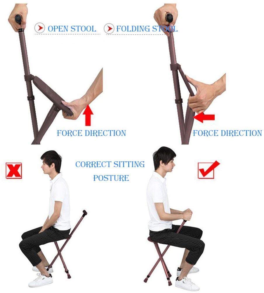Foldable Walking Stick with Seat & Light - Non-Slip Cane for Elderly & Hiking - Portable Mobility Aid for Outdoor Activities & Daily Support