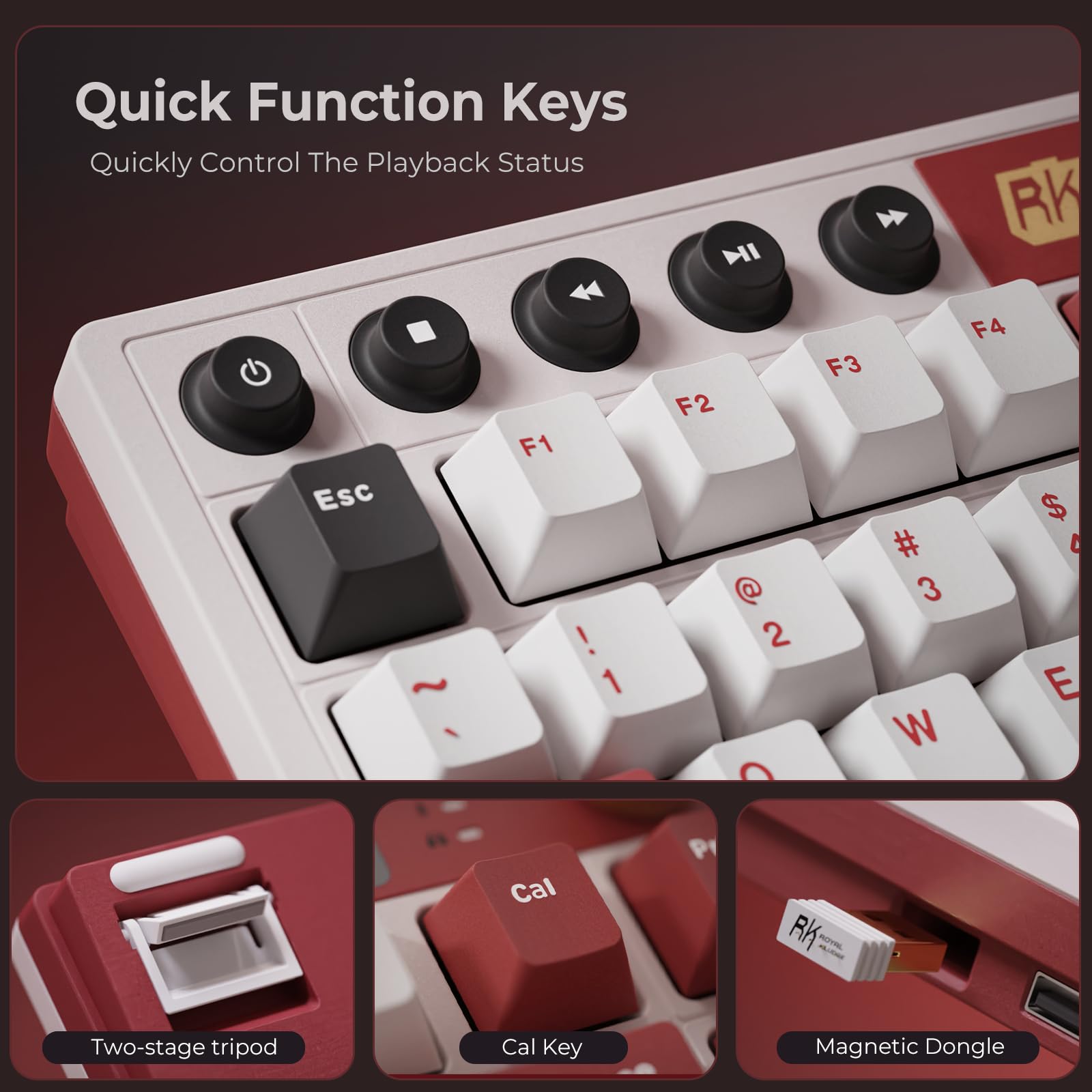 RK ROYAL KLUDGE M87 Wireless Mechanical Keyboard - Dual Knob, RGB Backlit, Hot Swappable for Gaming & Office