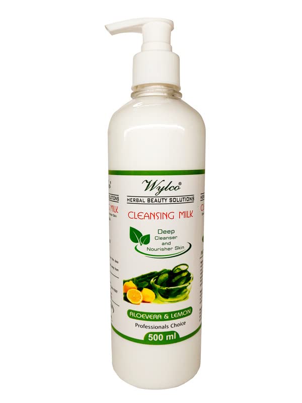 Wylco Herbal Beauty Solution Cleansing Milk with Aloe Vera - 500ml | Deep Cleansing & Nourishing Face Wash for Sensitive Skin | Gently Removes Makeup, Soothes & Calms Skin | Perfect for Daily Skincare Routine & Post-Makeup Removal