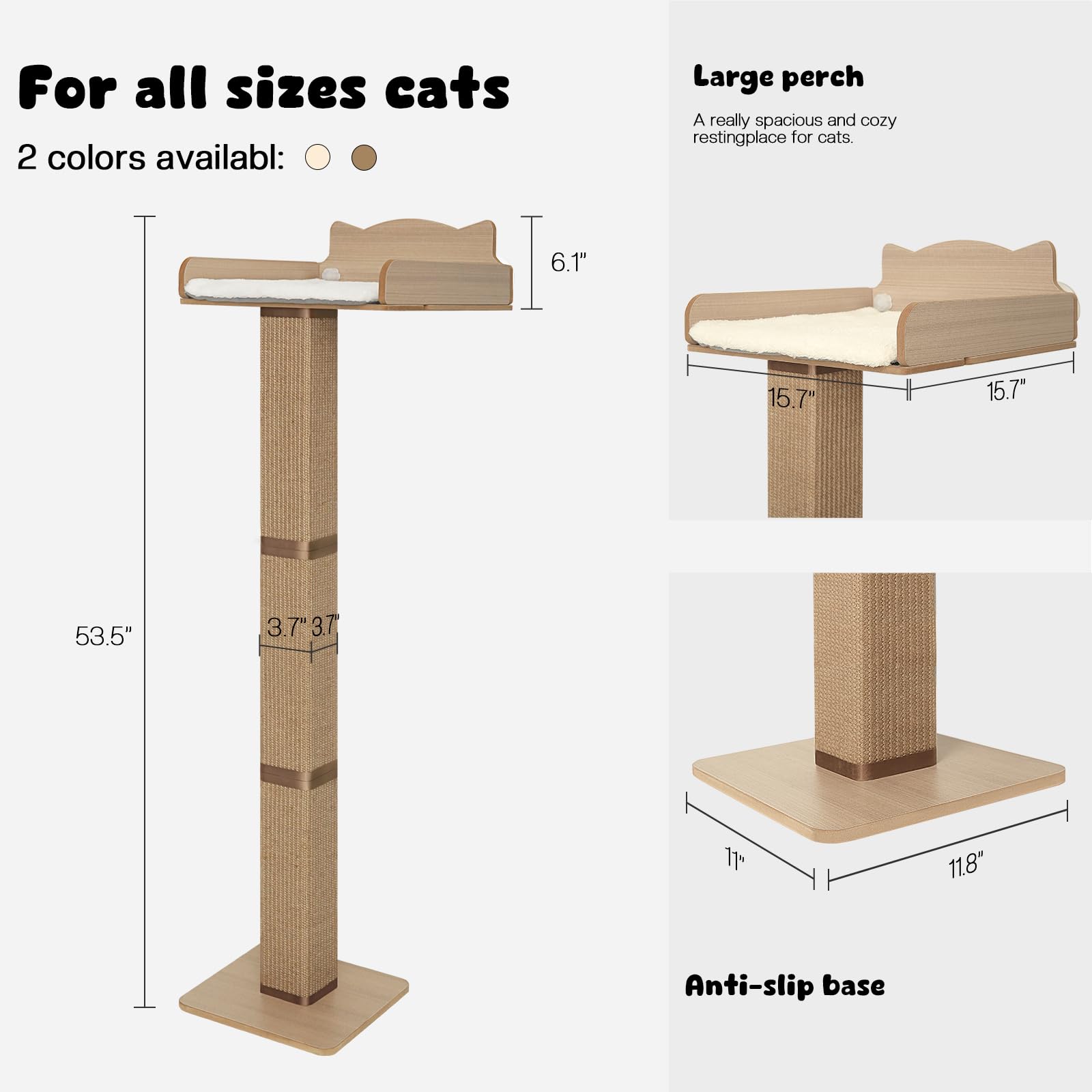 Premium Cat Window Perch with Scratching Post - Sturdy Sisal Cat Hammock for Windows with 2 Strong Suction Cups, Large Perch & Plush Cushion - Perfect for Indoor Cats to Lounge, Scratch & Sunbathe by the Window