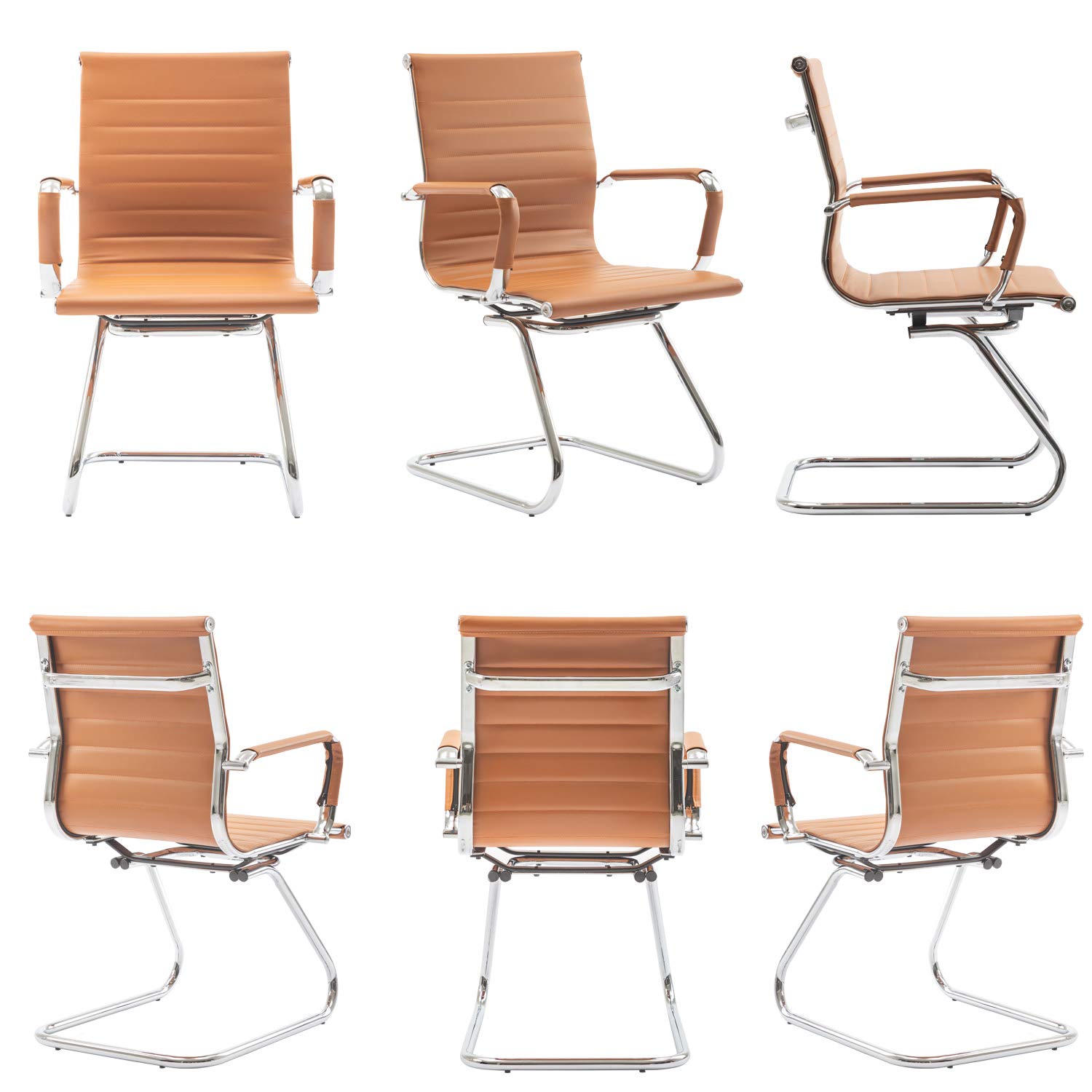 Wahson Office Guest Chairs - No Wheels Leather Reception Chairs, Mid Back Conference Chairs with Sled Base for Waiting Room, Meeting, Lobby or Office - Terracotta (2 Pack) - Perfect for Corporate Offices, Hotel Lobbies, and Professional Waiting Areas
