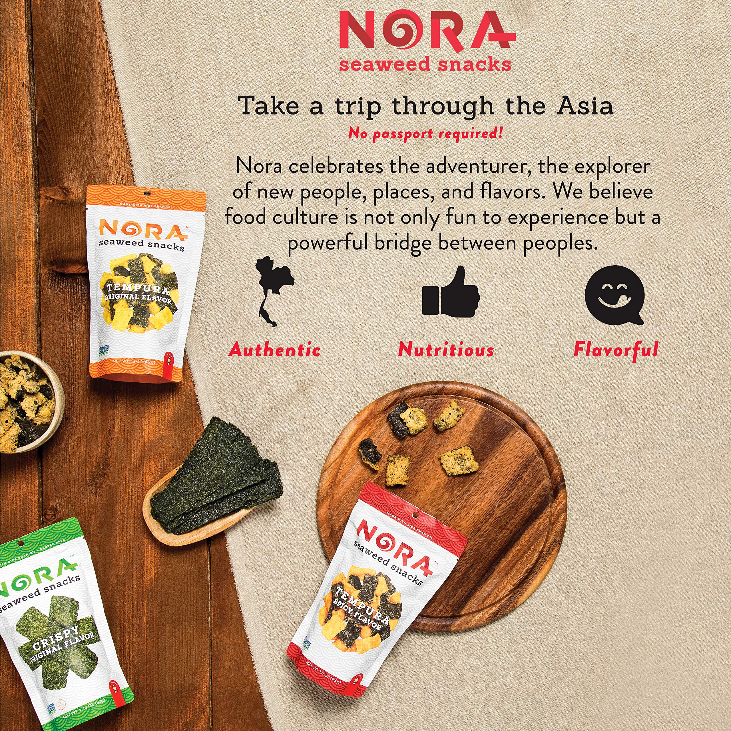 Crispy Seaweed Snacks by Nora - Low Carb Healthy Vegan Snacks, Gluten-Free Non-GMO Thick Nori Sheets (6-Pack) - Perfect for Keto Diet, Office Snacking & Asian Cuisine Lovers