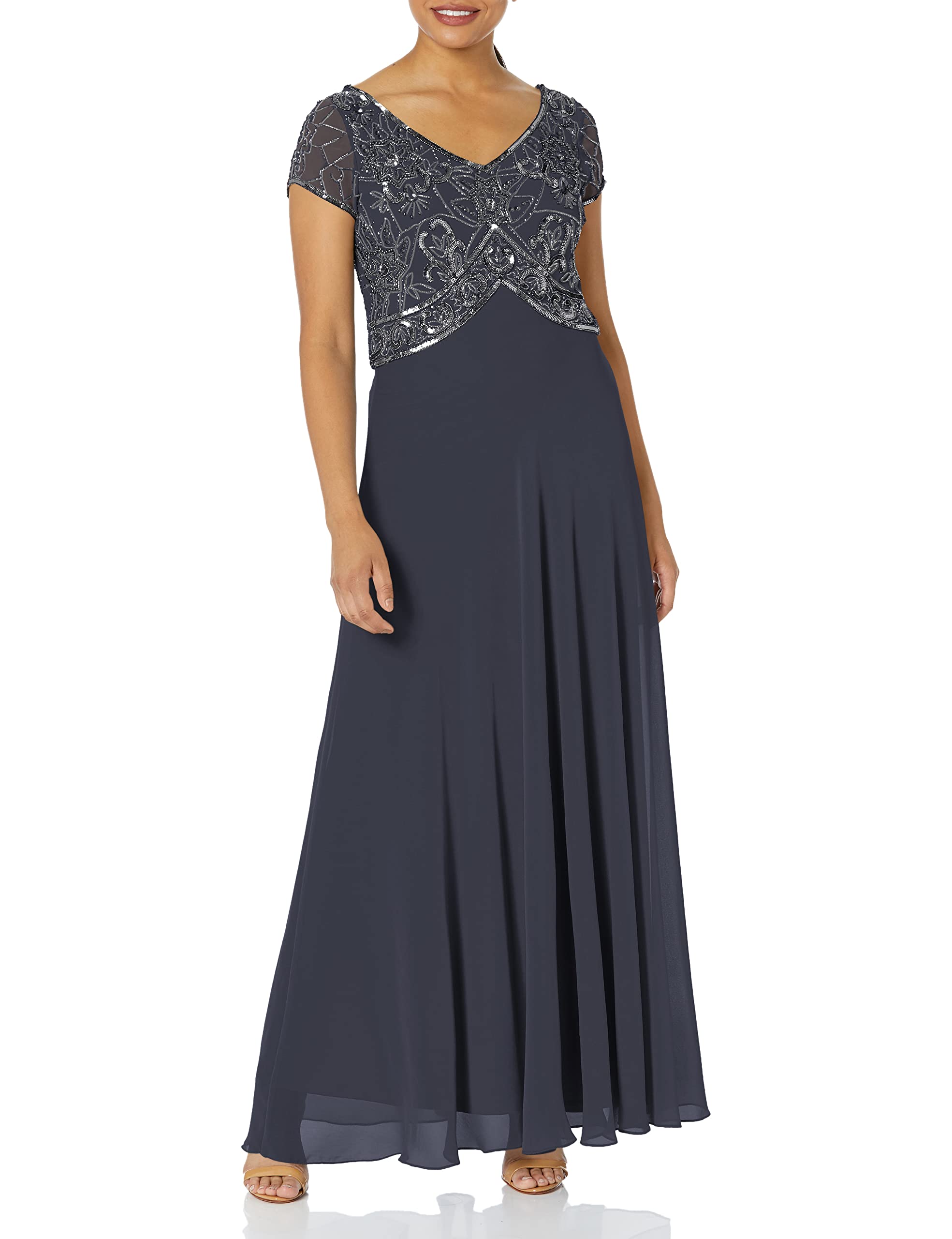 J Kara Women's Elegant V-Neck Beaded Party Dress - Perfect for Evening Events, Weddings & Special Occasions