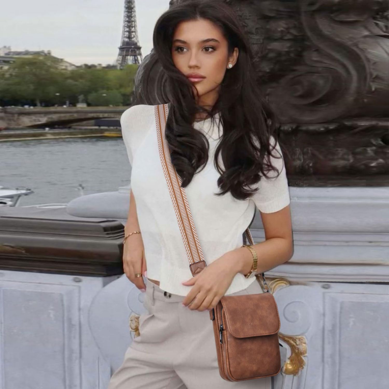 Stylish Leather Crossbody Bag for Women - Triple Compartment Phone Purse with Card Slots | Trendy Small Shoulder Bag for Everyday Use, Travel & Shopping