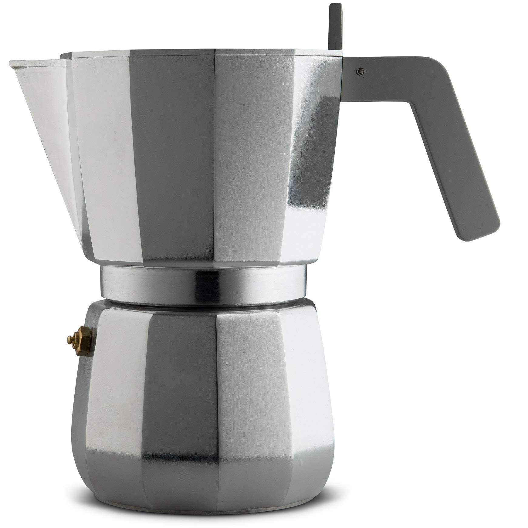 Alessi Moka DC06/9 FM Stovetop Espresso Maker - 9-Cup Aluminum Coffee Pot with PA Handle & Knob, Grey | Perfect for Home Brewing & Italian-Style Espresso