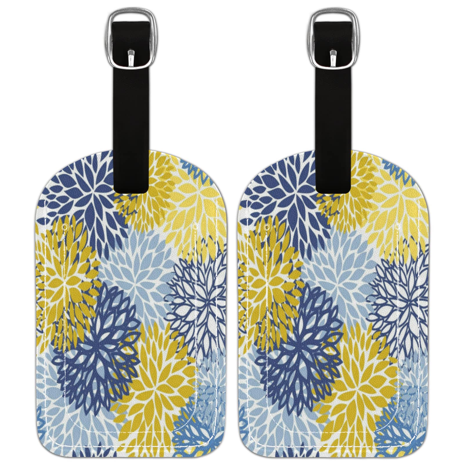 2 Pack PU Leather Luggage Tags with Privacy Cover - Modern Daisy Design Suitcase ID Labels for Travel, Cruise & Airports | Durable Name Tags for Checked Bags & Backpacks