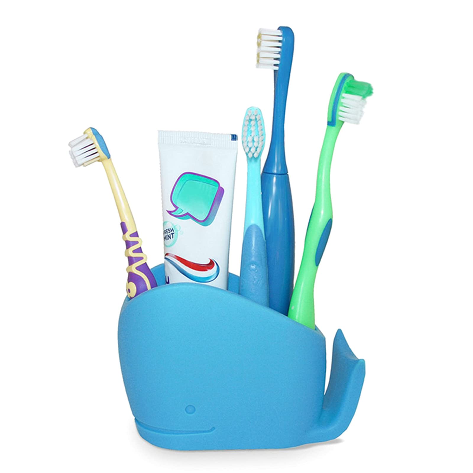 Whale-Shaped Silicone Toothbrush Holder for Kids - Cute Animal Toothpaste Organizer, Blue - Perfect for Bathroom Countertop & Kids' Dental Hygiene Routine