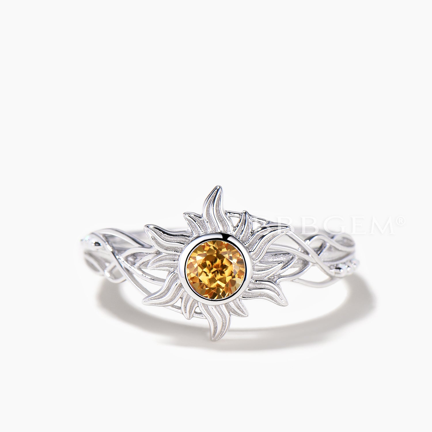 Natural Citrine Engagement Ring - Round Cut Opal Sundrop Flower Ring for Women, Wedding, Proposal, Anniversary Gift | Handmade Jewelry for Brides, Valentines Day, Special Occasions